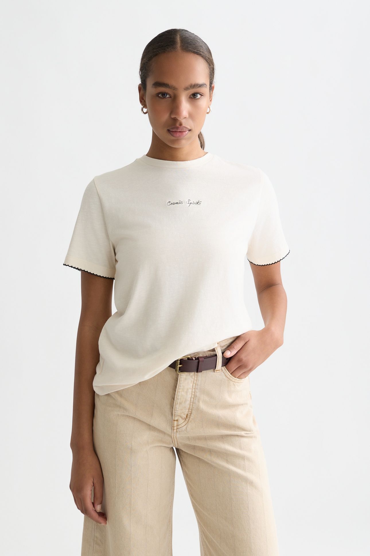 EMBROIDERED SLUB REGULAR-FIT T-SHIRT EGGNOG 1