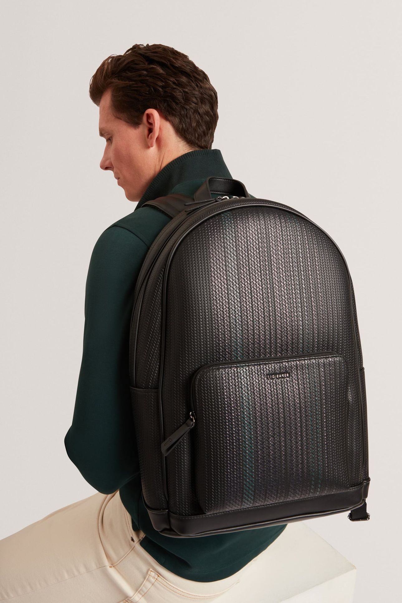 PRINTED WEAVE PU BACKPACK BLACK 1