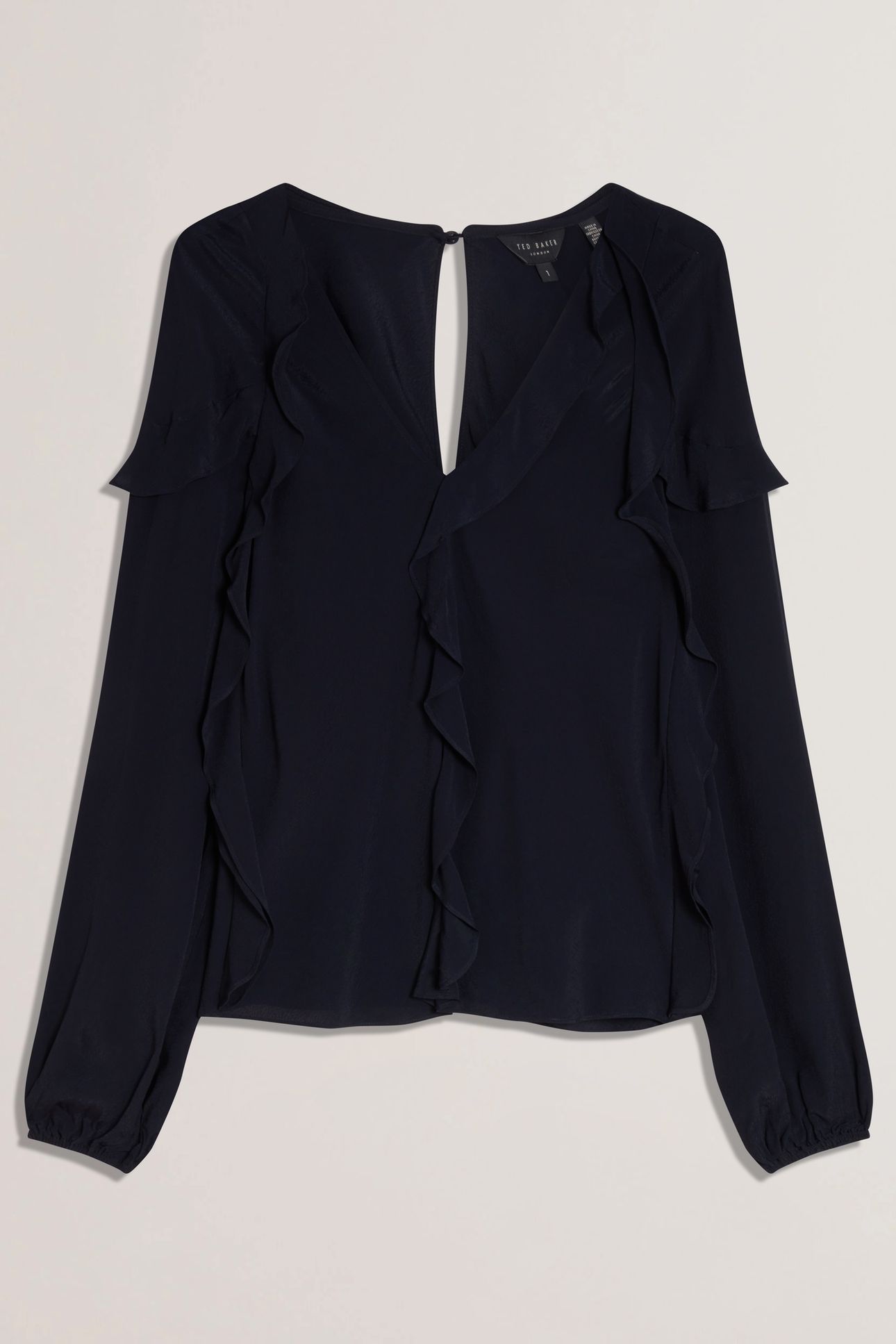 KAYFA FRILL DETAIL LONG SLEEVE BLOUSE NAVY 3
