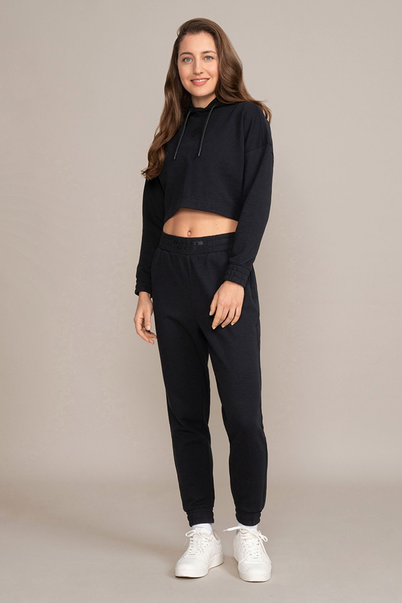 LADIES CROPPED HOODIE RUBBER PRINT BLACK 1