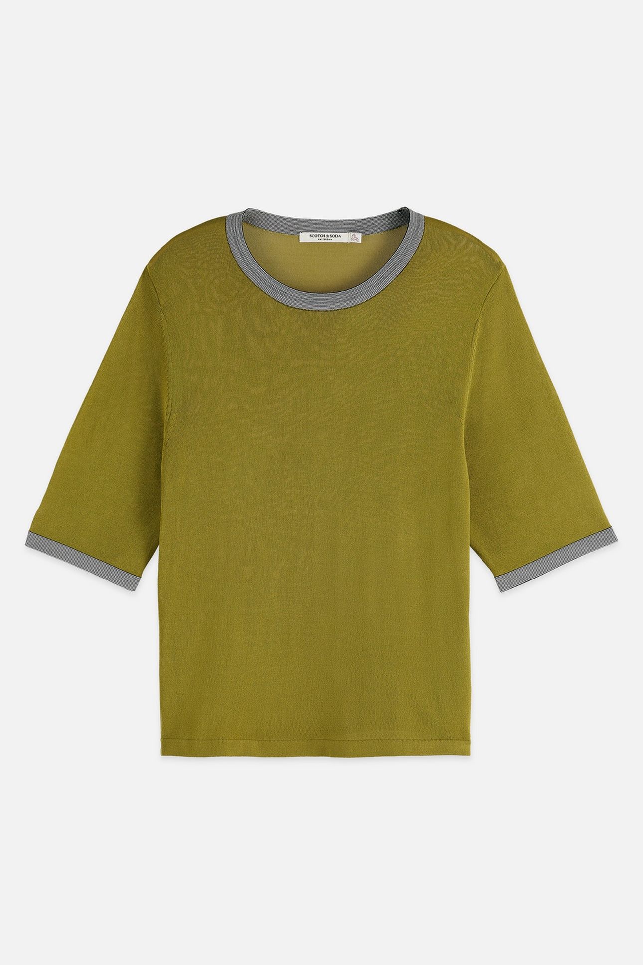 STRIPE TRIM SHORT SLEEVE PULLOVER GREEN MOSS 1
