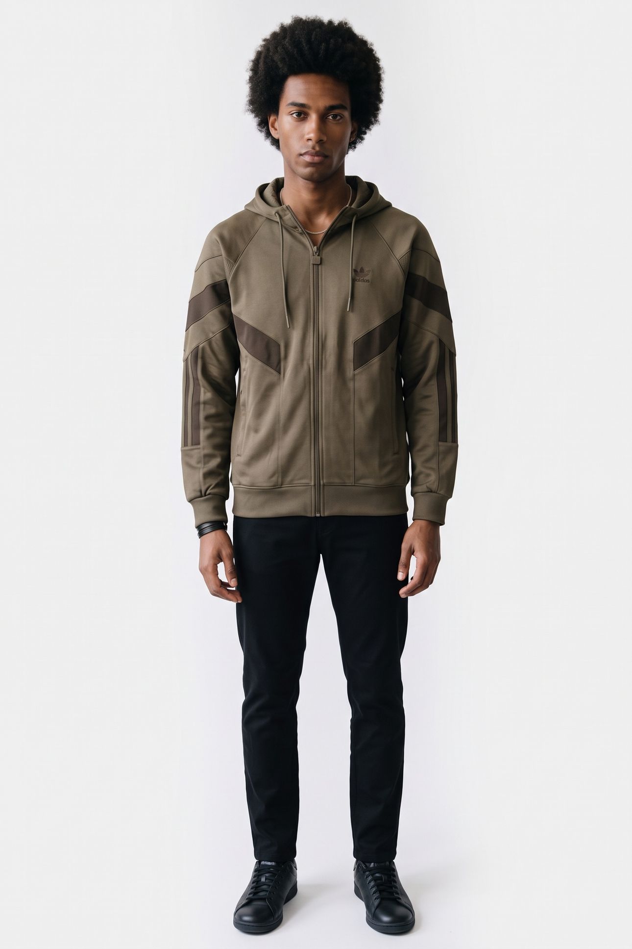 UNISEX POLY HOODED TRACK TOP OLIVE STRATA 1