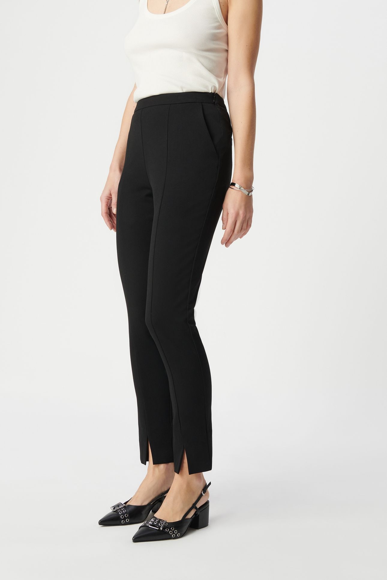 SLIM-FIT BLACK TWILL TROUSERS WITH FRONT SLIT 3
