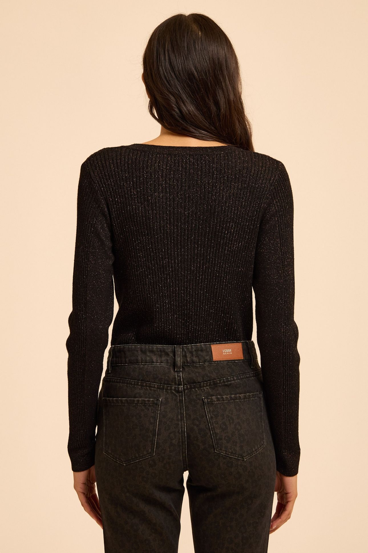 BLACK LUREX KNIT SWEATER WITH RIBBING 2