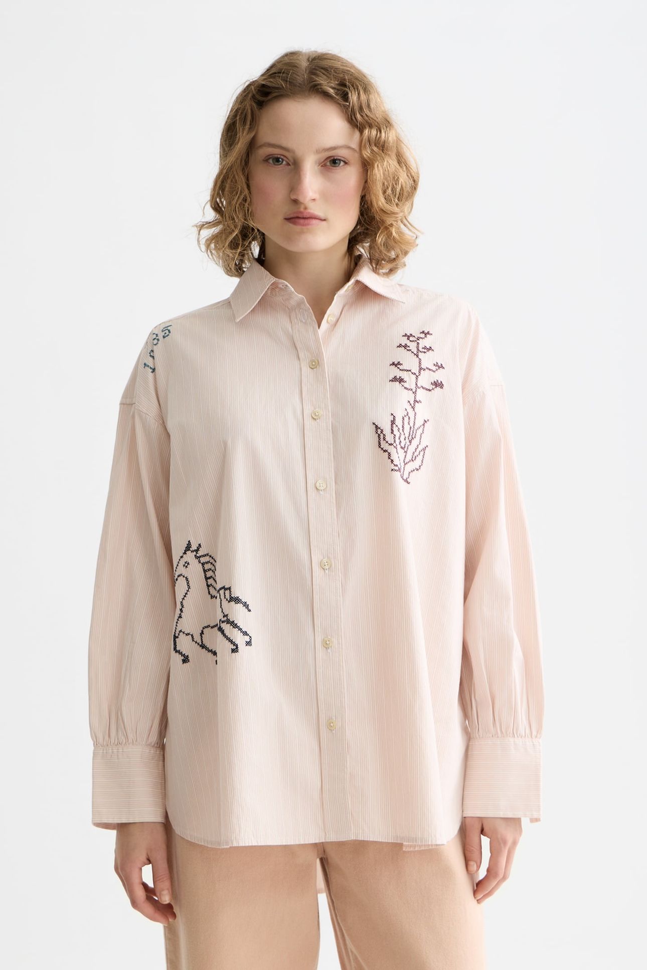 EMBROIDERY GIRLFRIEND SHIRT ROSE DUST STRIPE 1