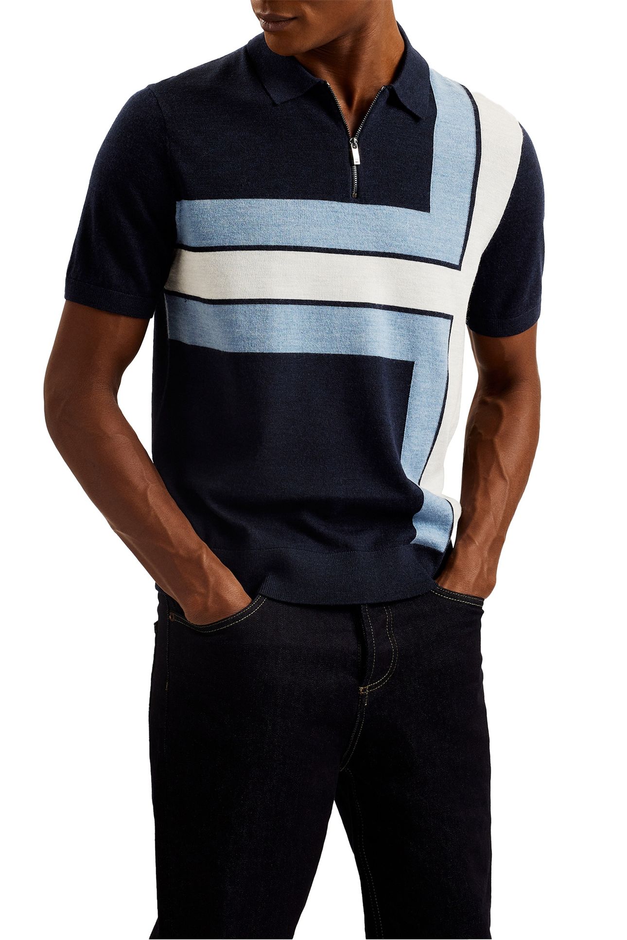AMBLER SS T COLOUR BLOCK POLO NAVY 1