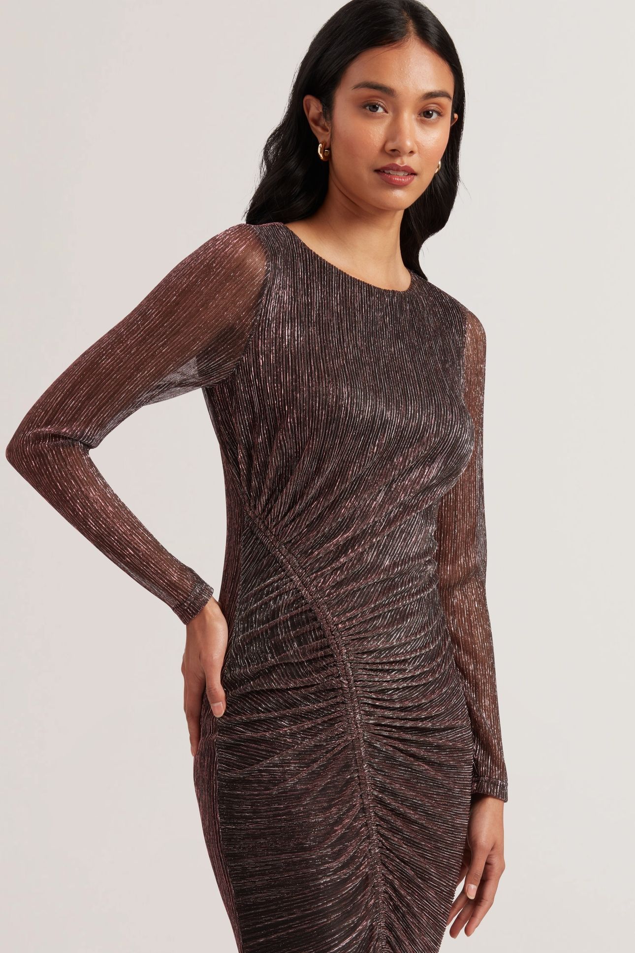 ANTHAAS METALLIC BODYCON GATHERED DRESS PINK 3