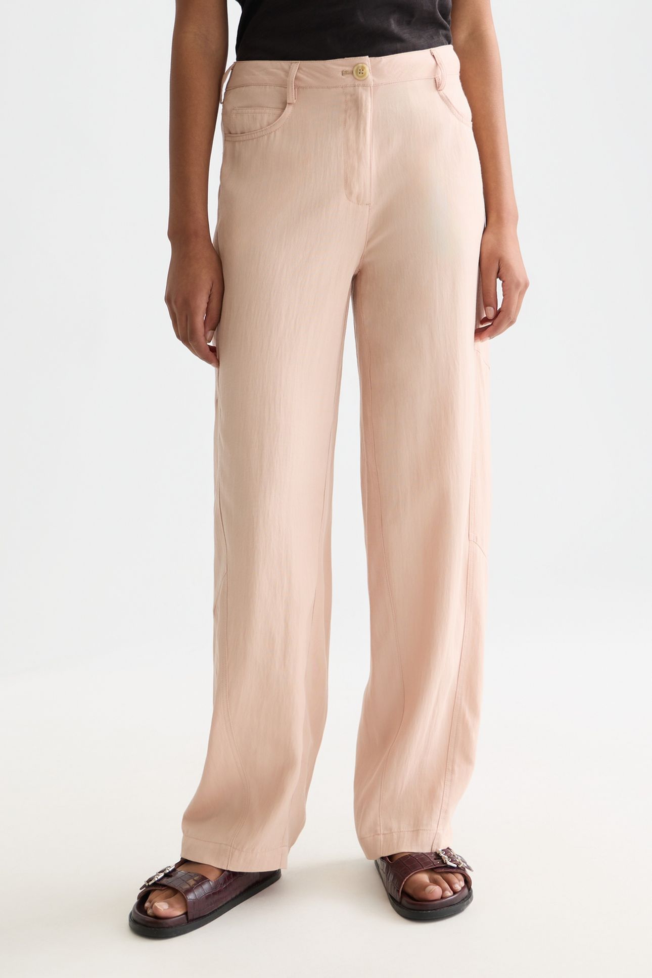 LOTUS - TWILL HIGH RISE BARREL LEG PANTS ROSE DUST 1