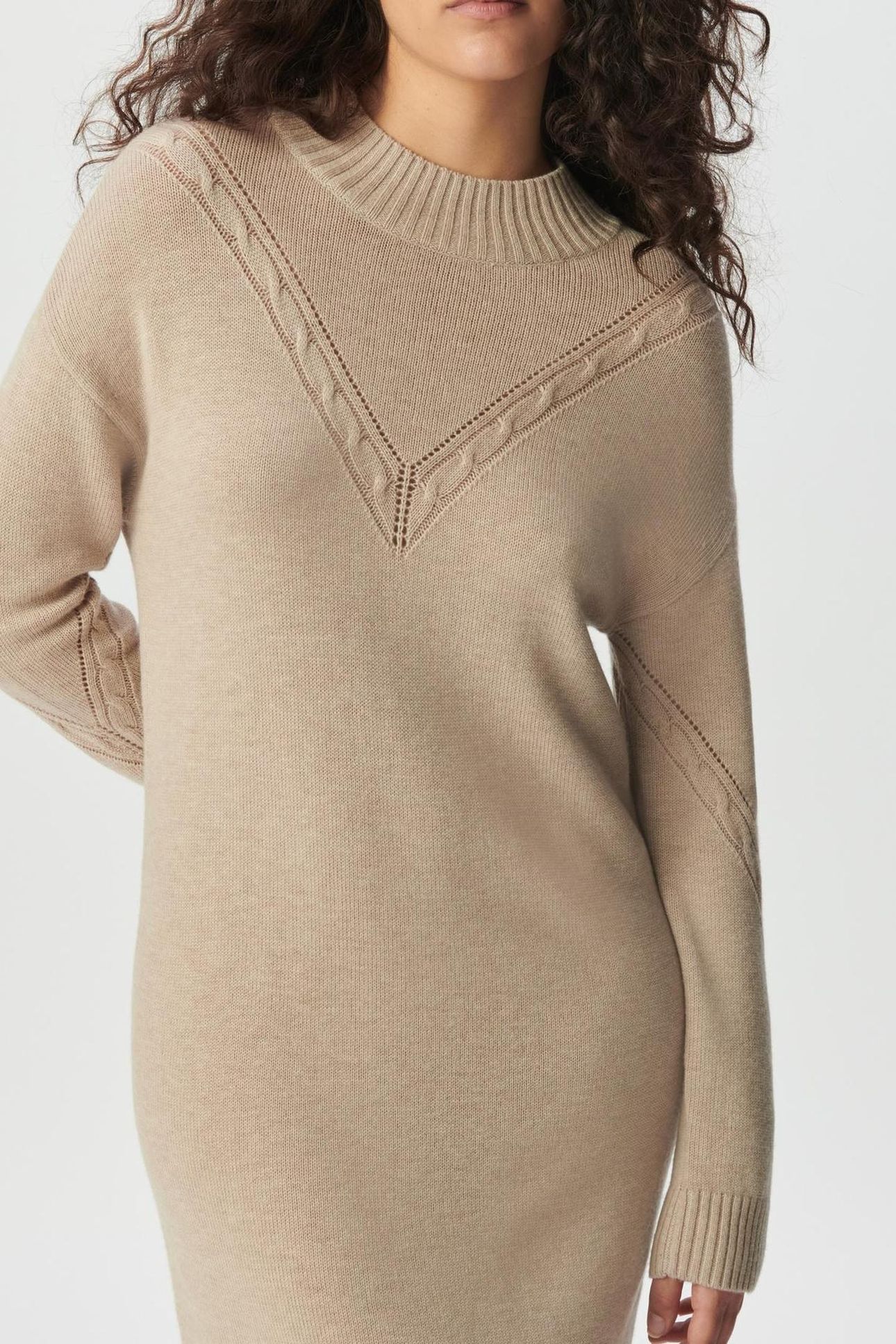 BEIGE SWEATER DRESS WITH PLACED CABLE KNIT 4