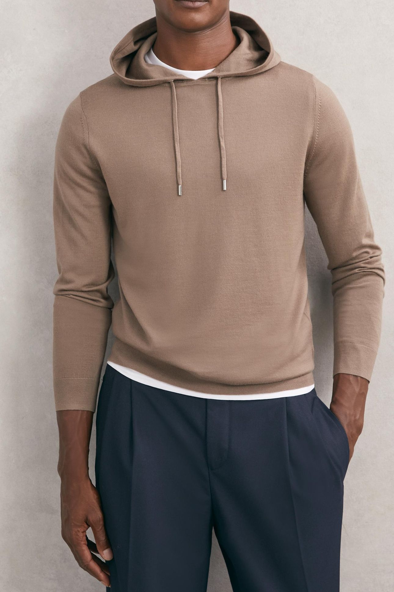 LS MERINO WOOL HOODY CAMEL BROWN 1