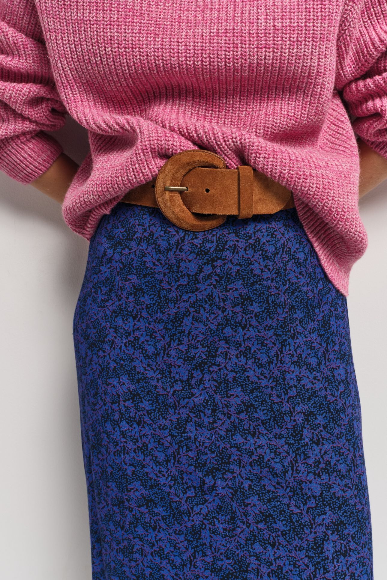 JULLY - NAVY POLKA DOT FLORAL PRINT MIDI SKIRT 4
