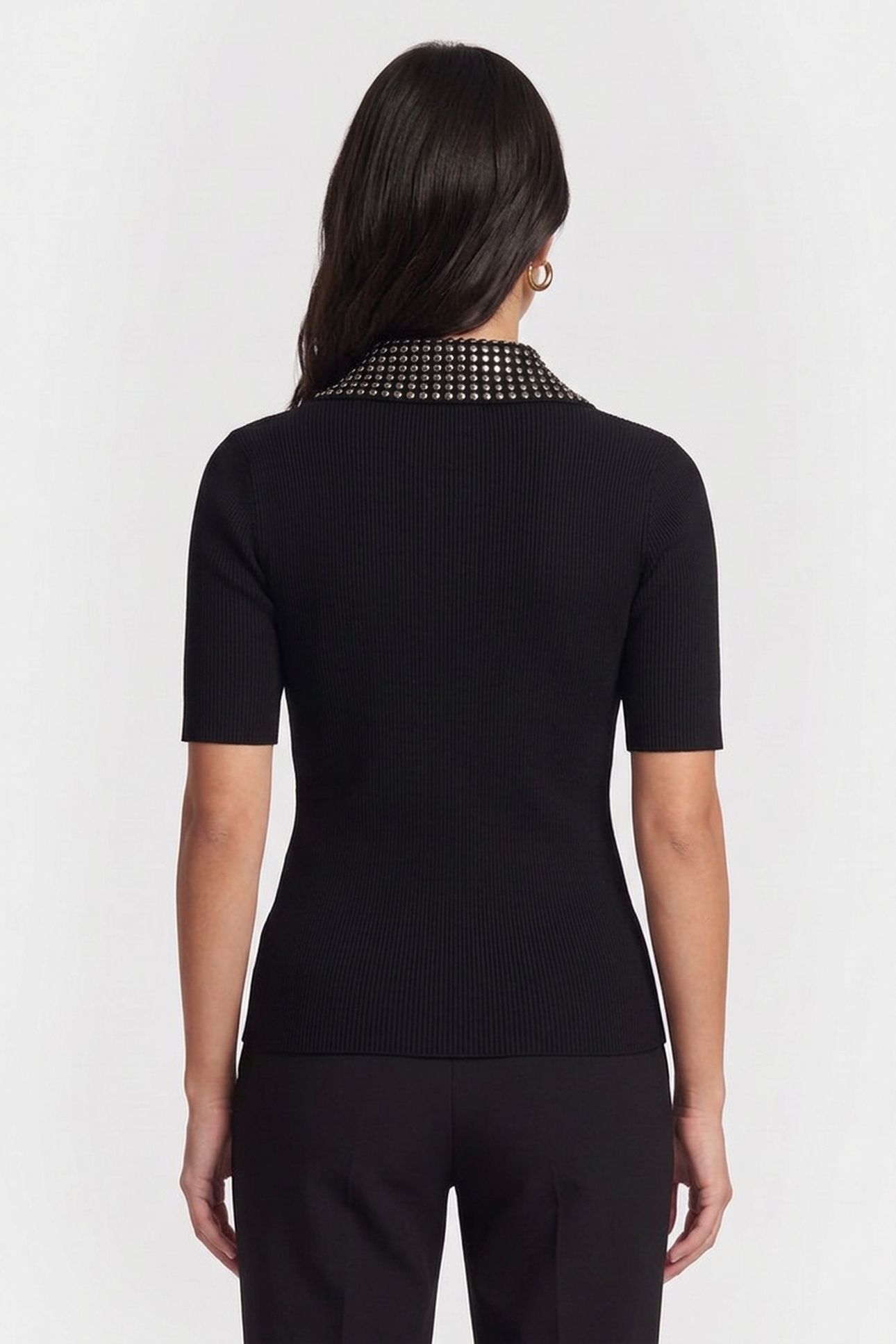 STUD DETAIL COLLAR KNIT POLO BLACK 2