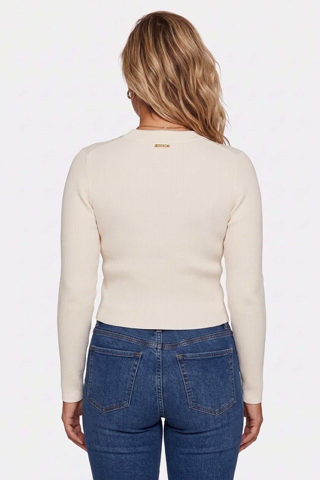 MERINO LS RIBED BUTN SWEATER BONE 2