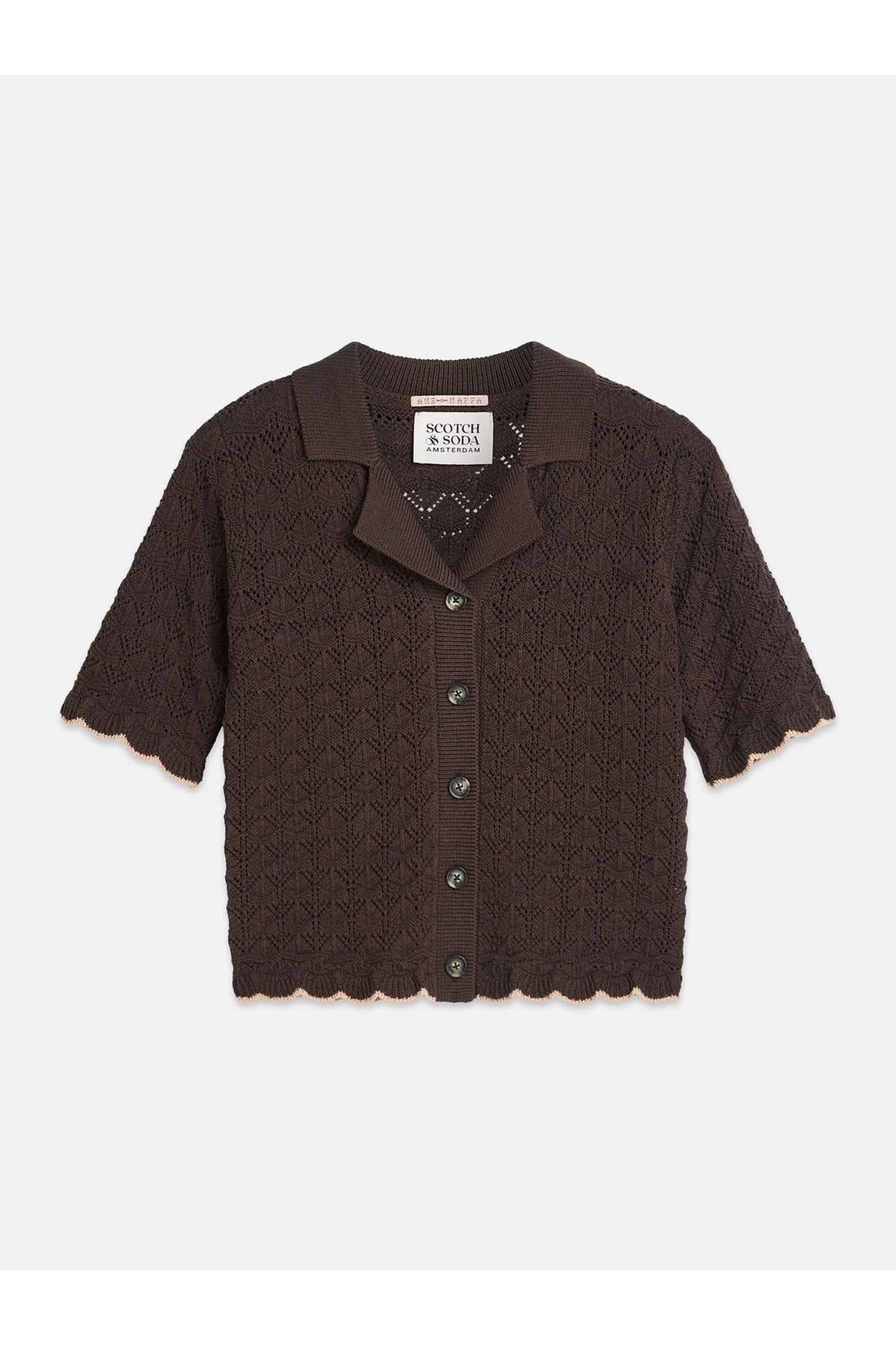 POINTELLE SHORT SLEEVE CARDIGAN HOT FUDGE 4