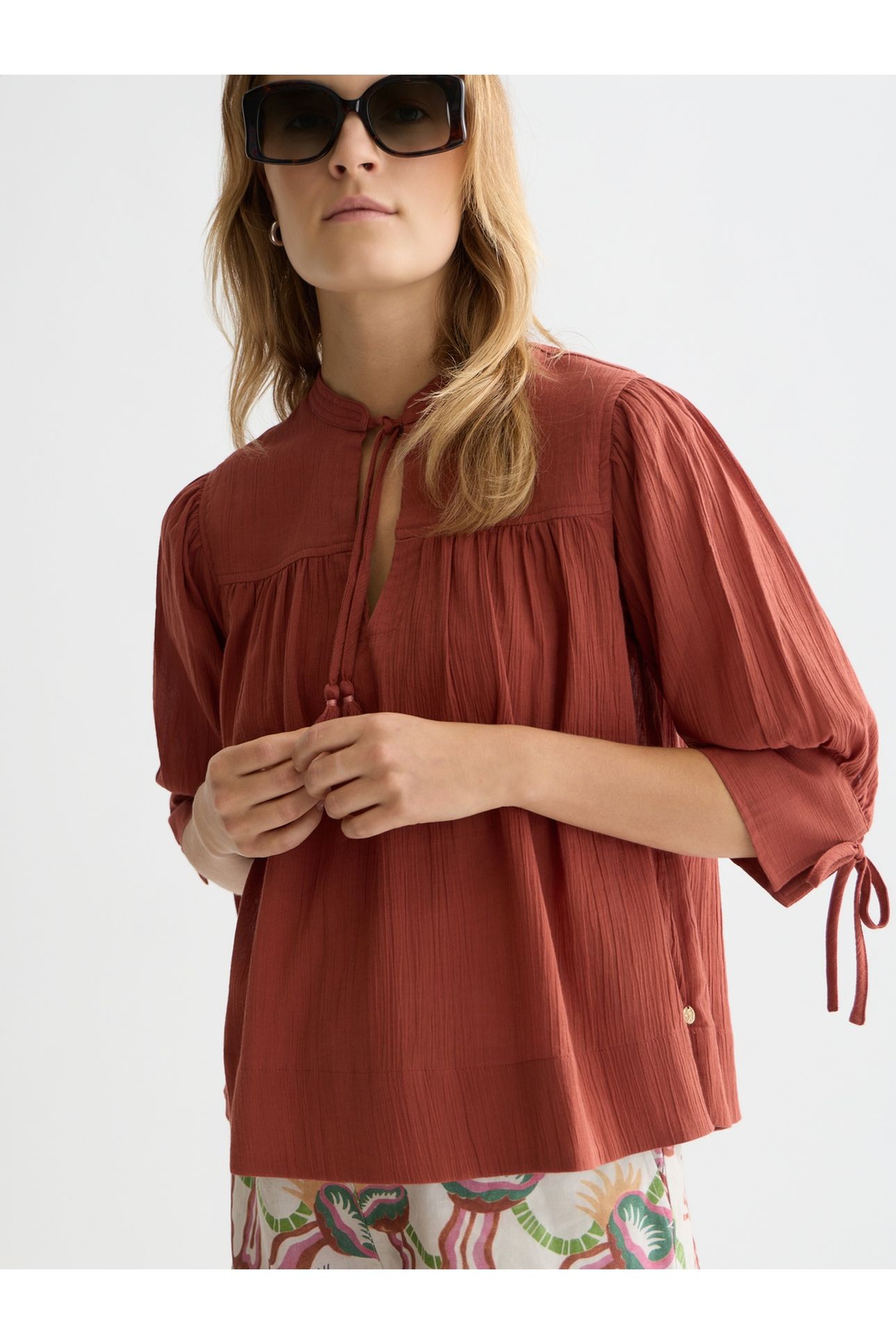 RELAXED BLOUSE WITH GATHERS BURNT HENNA 6