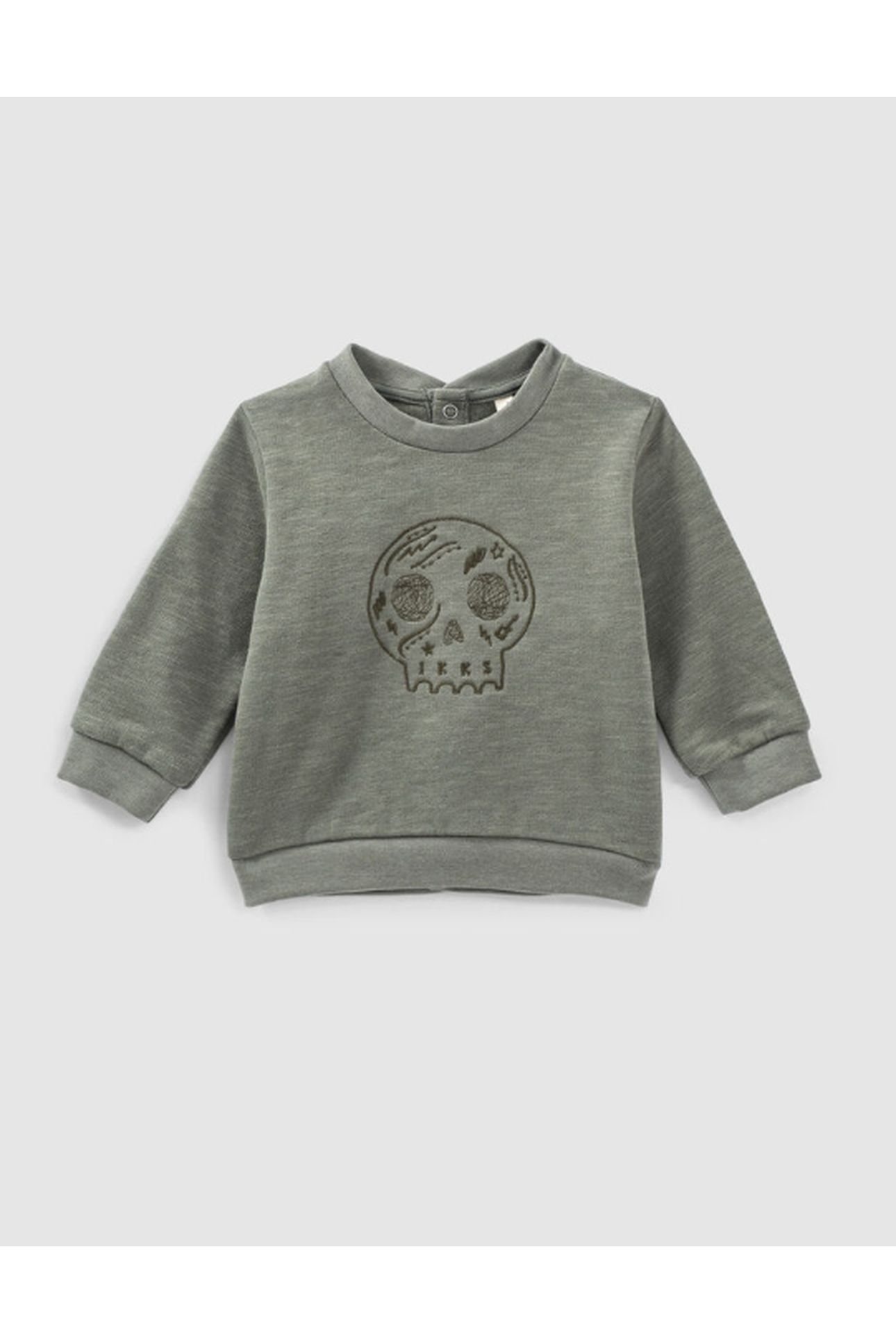 LIGHT KHAKI EMBROIDERED SKULL SWEATSHIRT IN ORGANIC BABY FLE 1