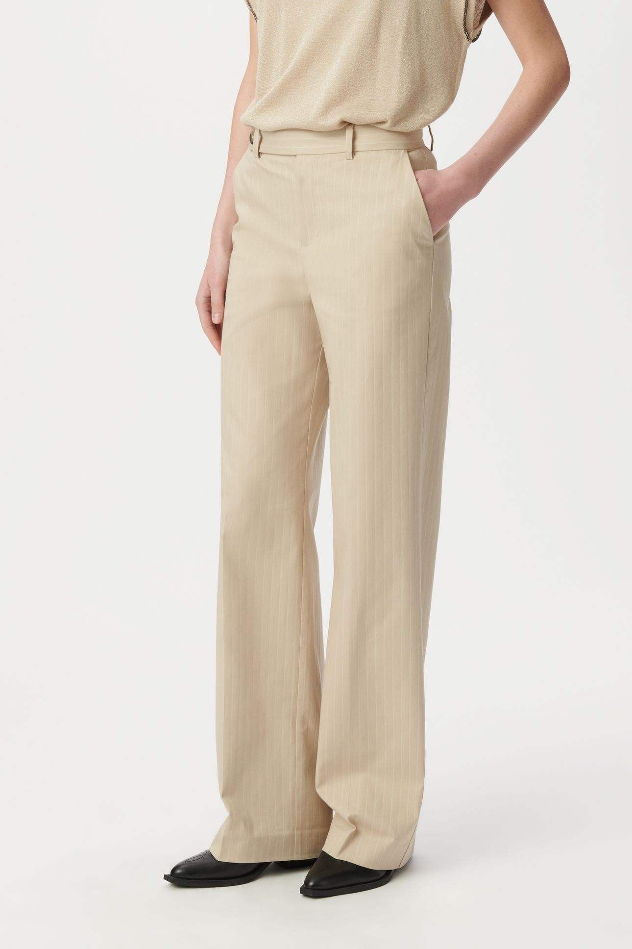 BEIGE PINSTRIPE SUIT TROUSERS 1