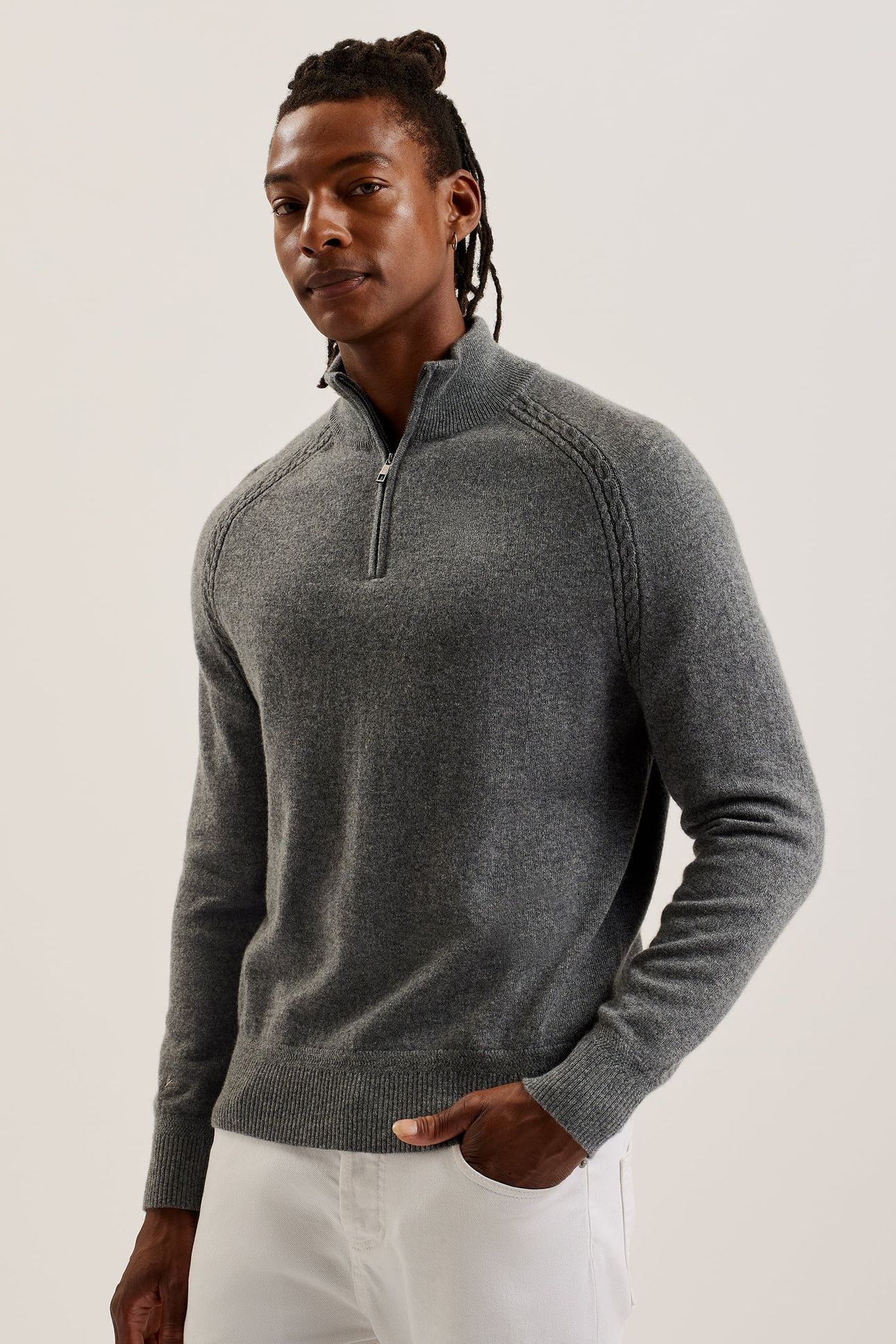 ULBOURN LS REGULAR CASHMERE HALF ZIP GREY-MARL 1