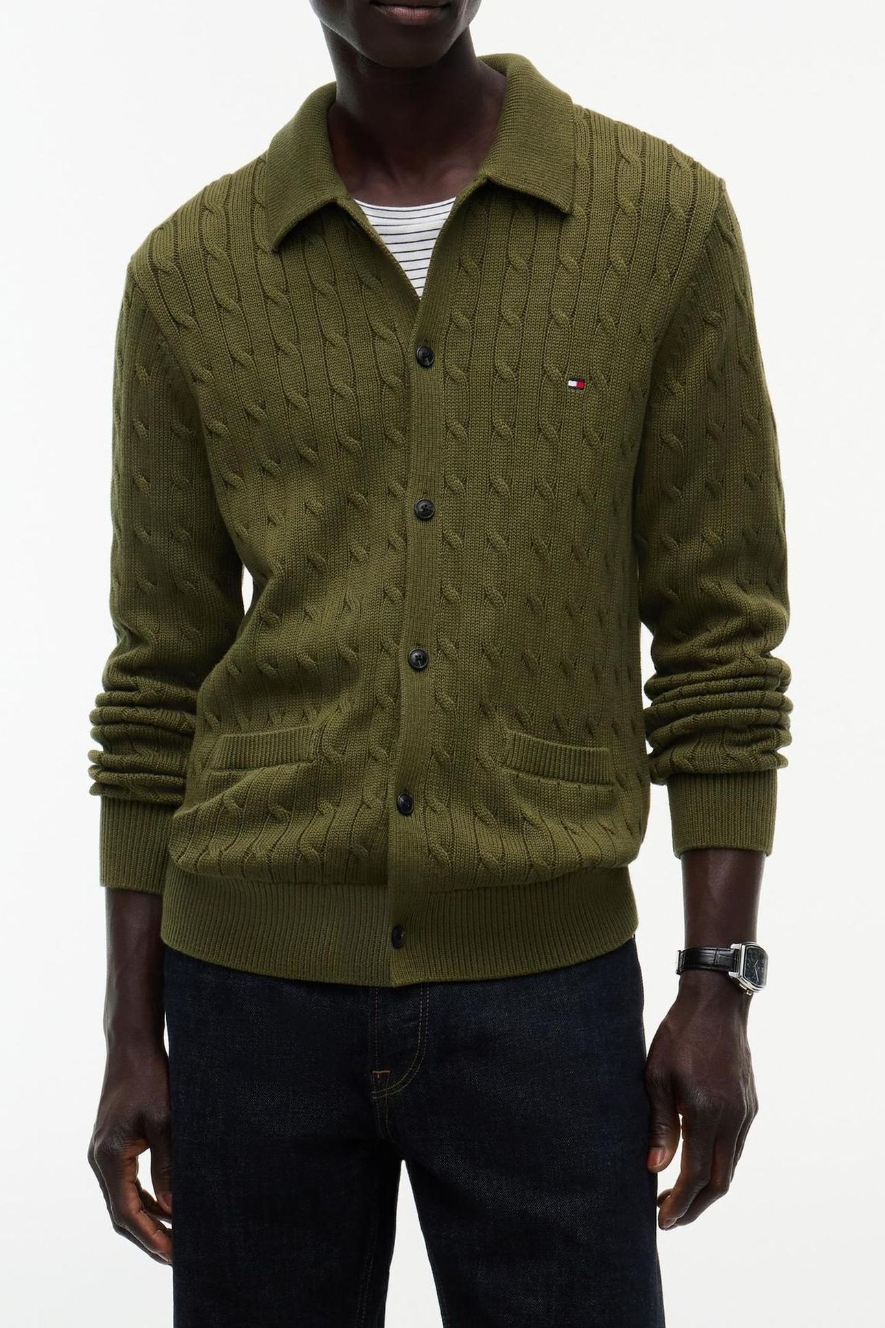 CLASSIC COTTON CABLE KNIT SWEATER GREEN 1