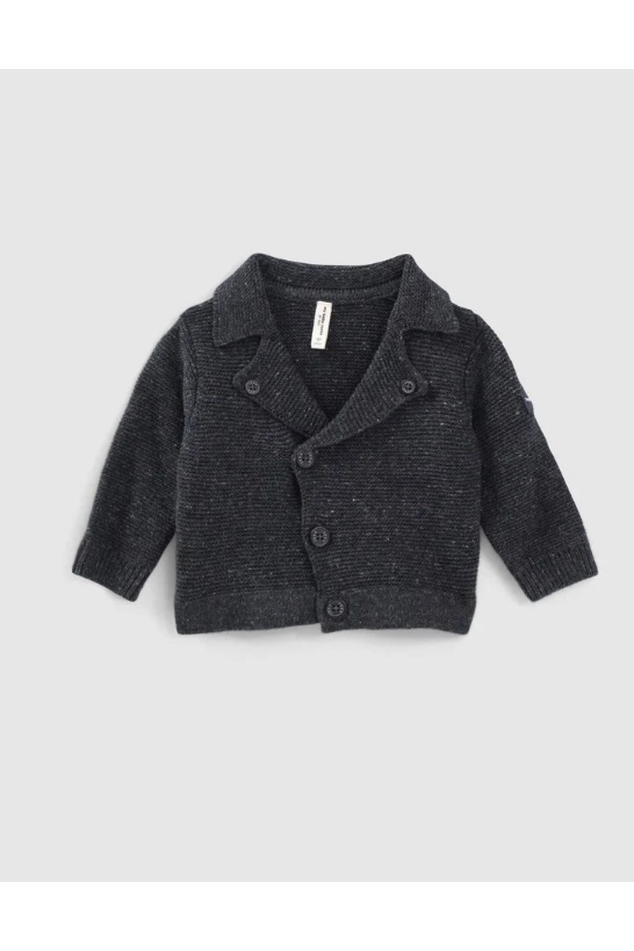 GREY HEATHER BIKER STYLE KNITTED ORGANIC COTTON BABY CARDIGA 1