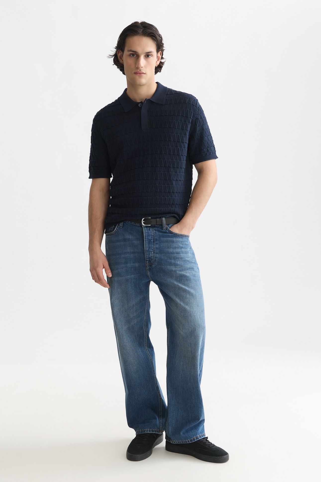 POINTELLE KNITTED REGULAR FIT POLO NAVY 3