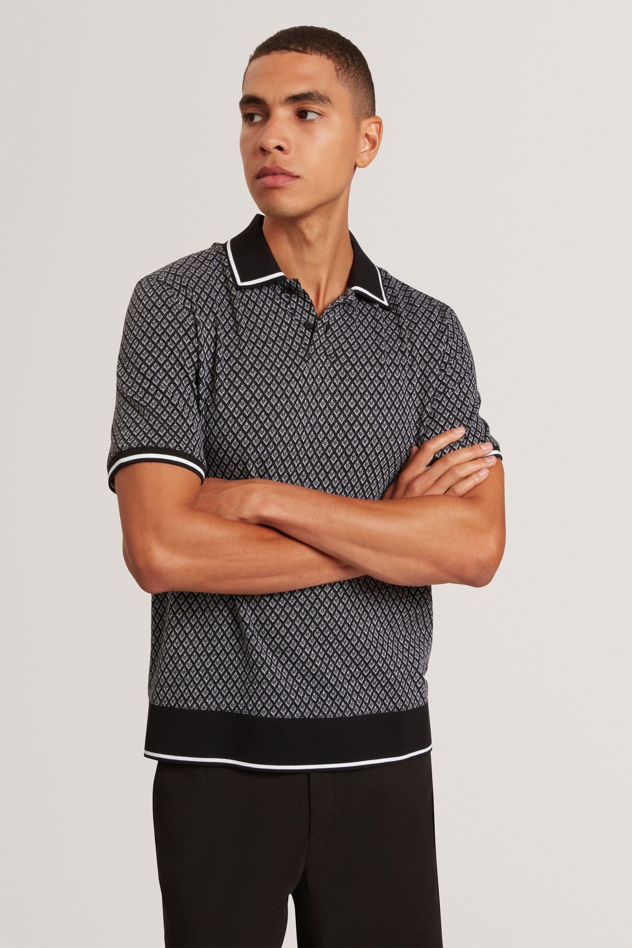 SS REGULAR GEO TEXTURED POLO BLACK 1