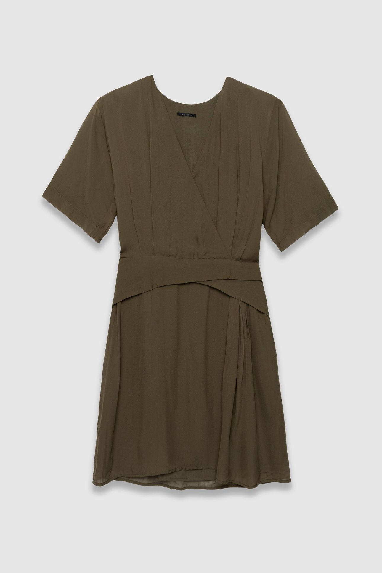 KHAKI WRAP DRESS WITH DRAPED WAIST 4