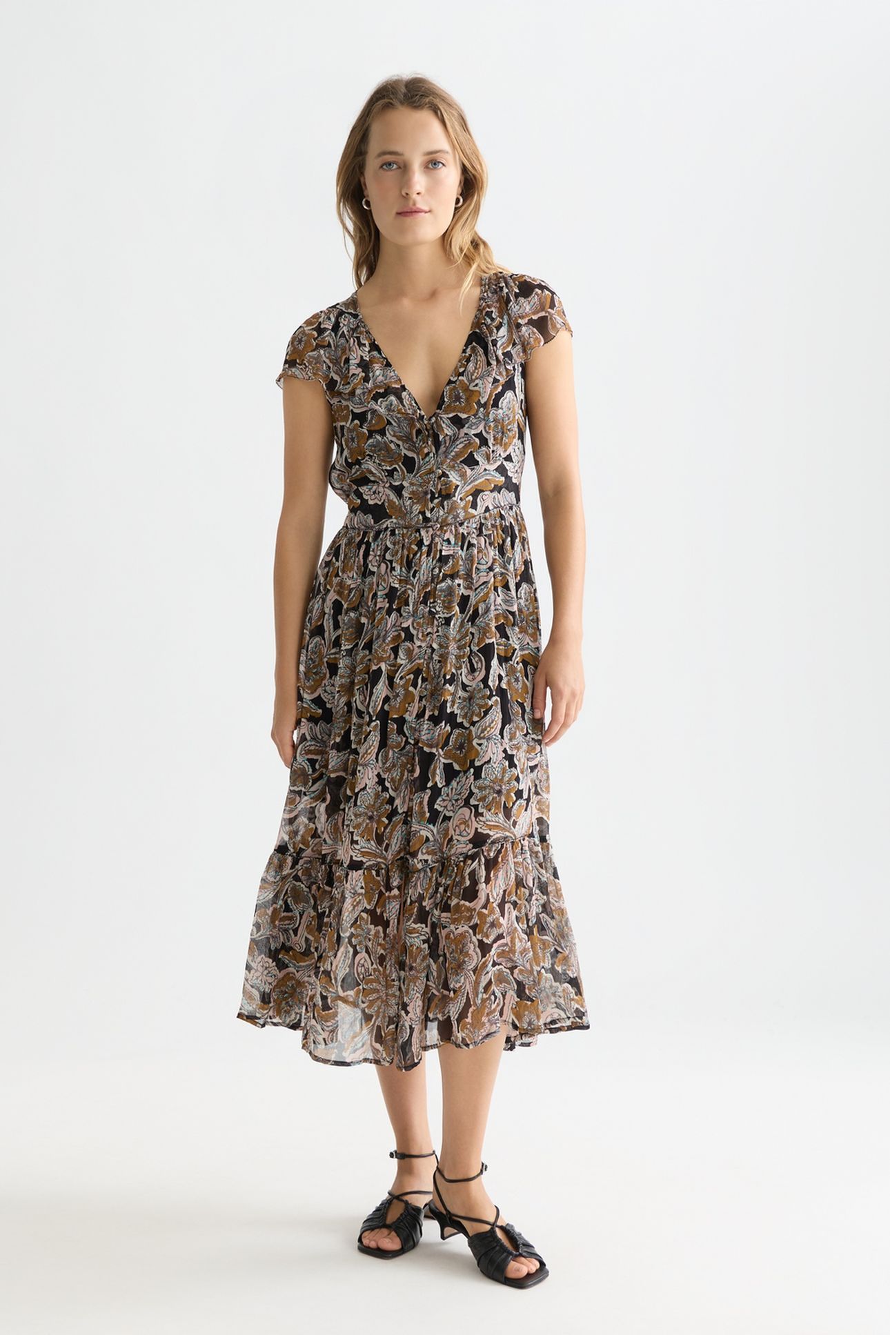 PRINTED CHIFFON MIDI DAY DRESS LUCKY BANDANA MULTI METEORITE 1