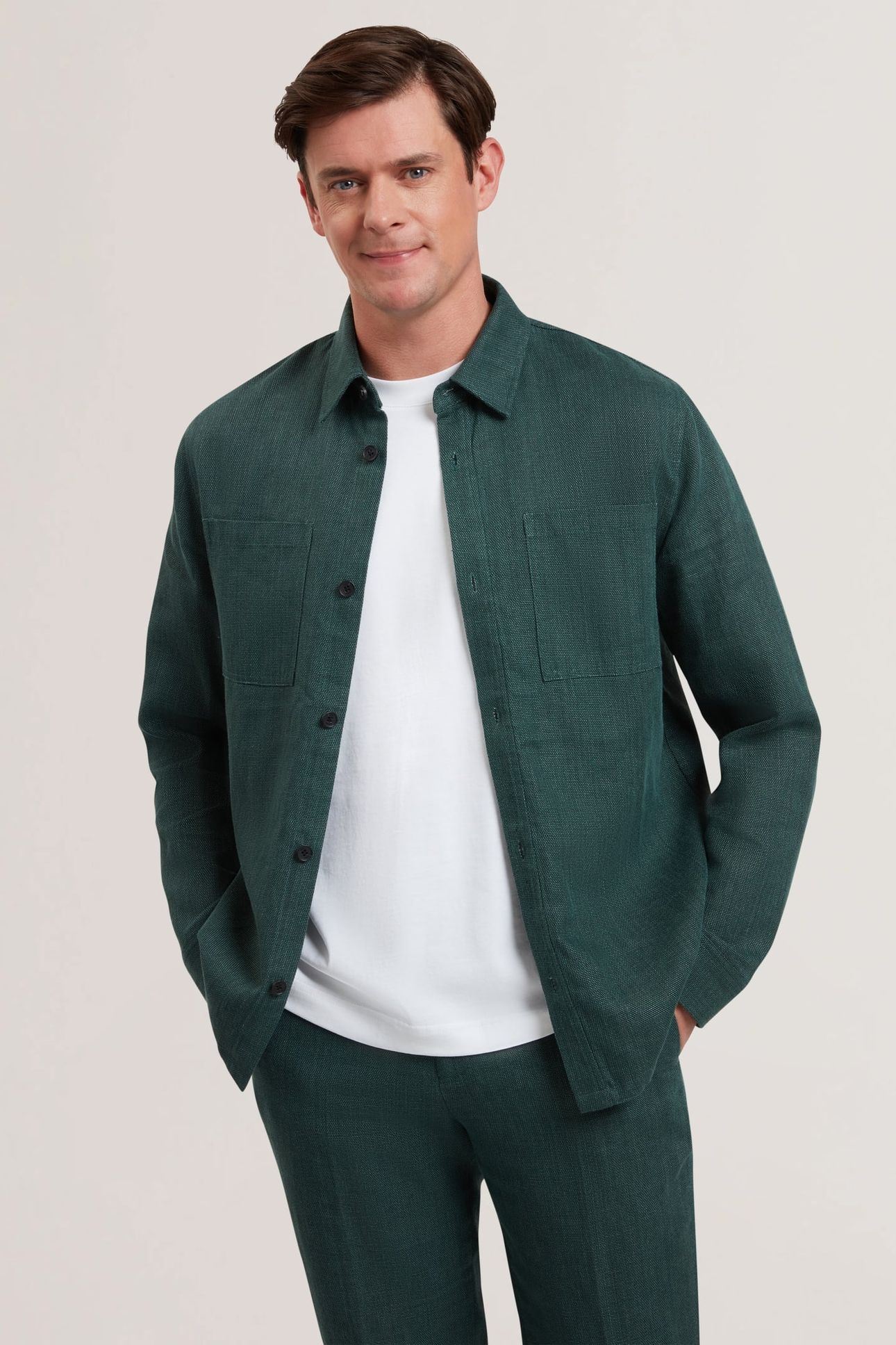 SHAWW LS DELAVE LINEN OVERSHIRT GREEN 1