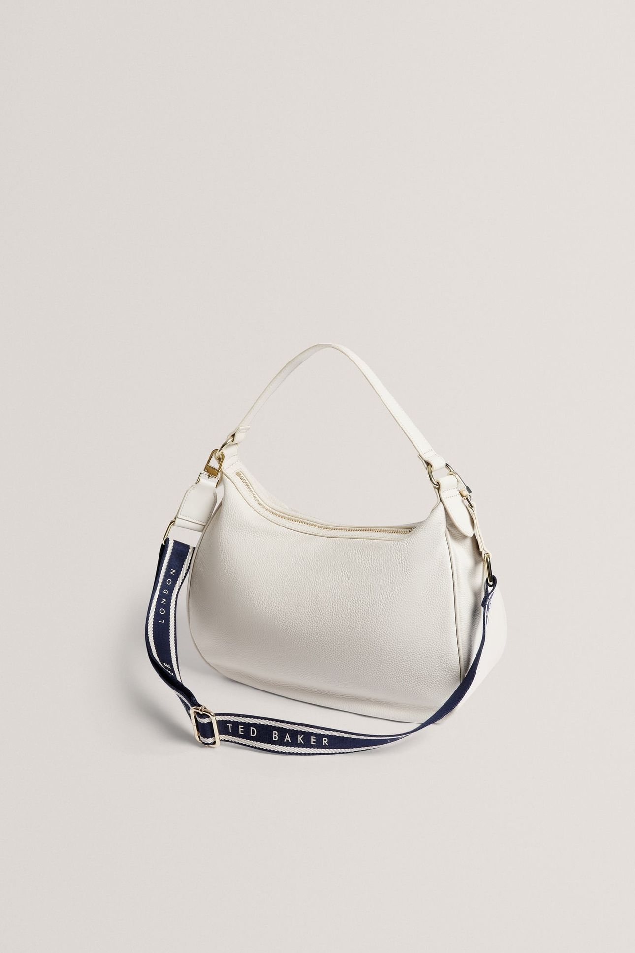 ESIAH WEBBING SLOUCHY LEATHER HOBO ECRU 2