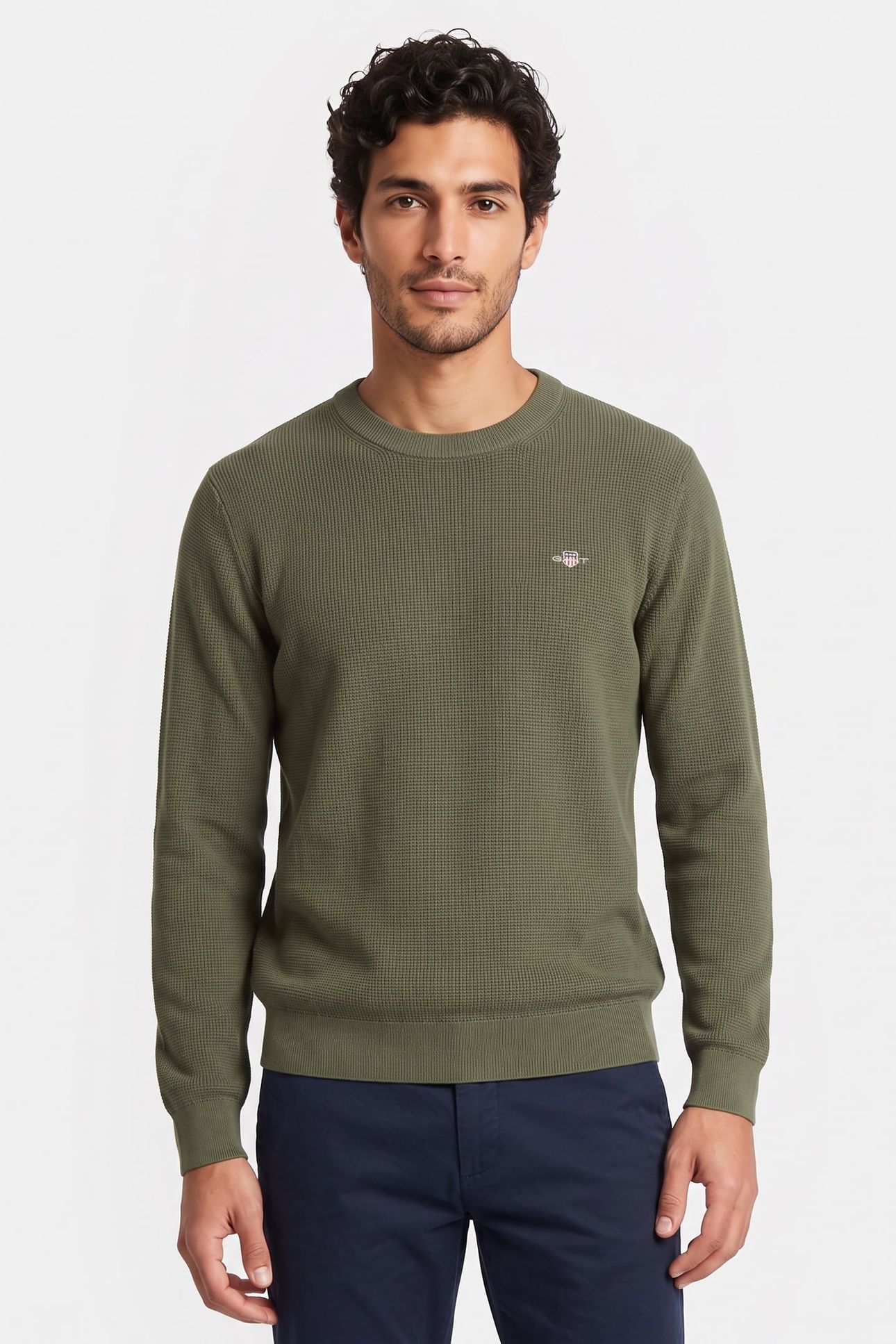 WAFFLE KNIT SWEATER DRY HERB GREEN 1