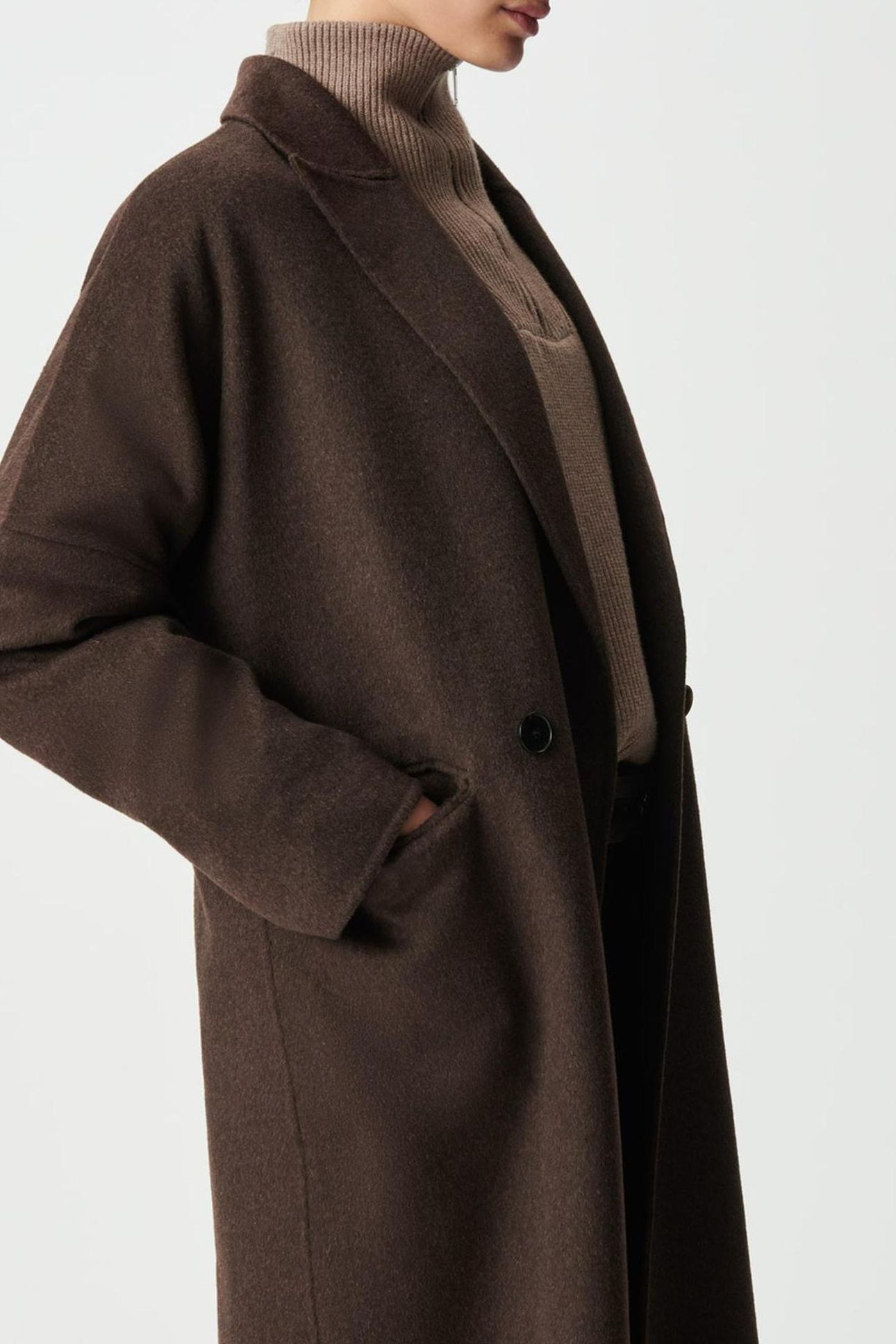 BROWN SUPPLE DOUBLE-BREASTED LONG COAT 7