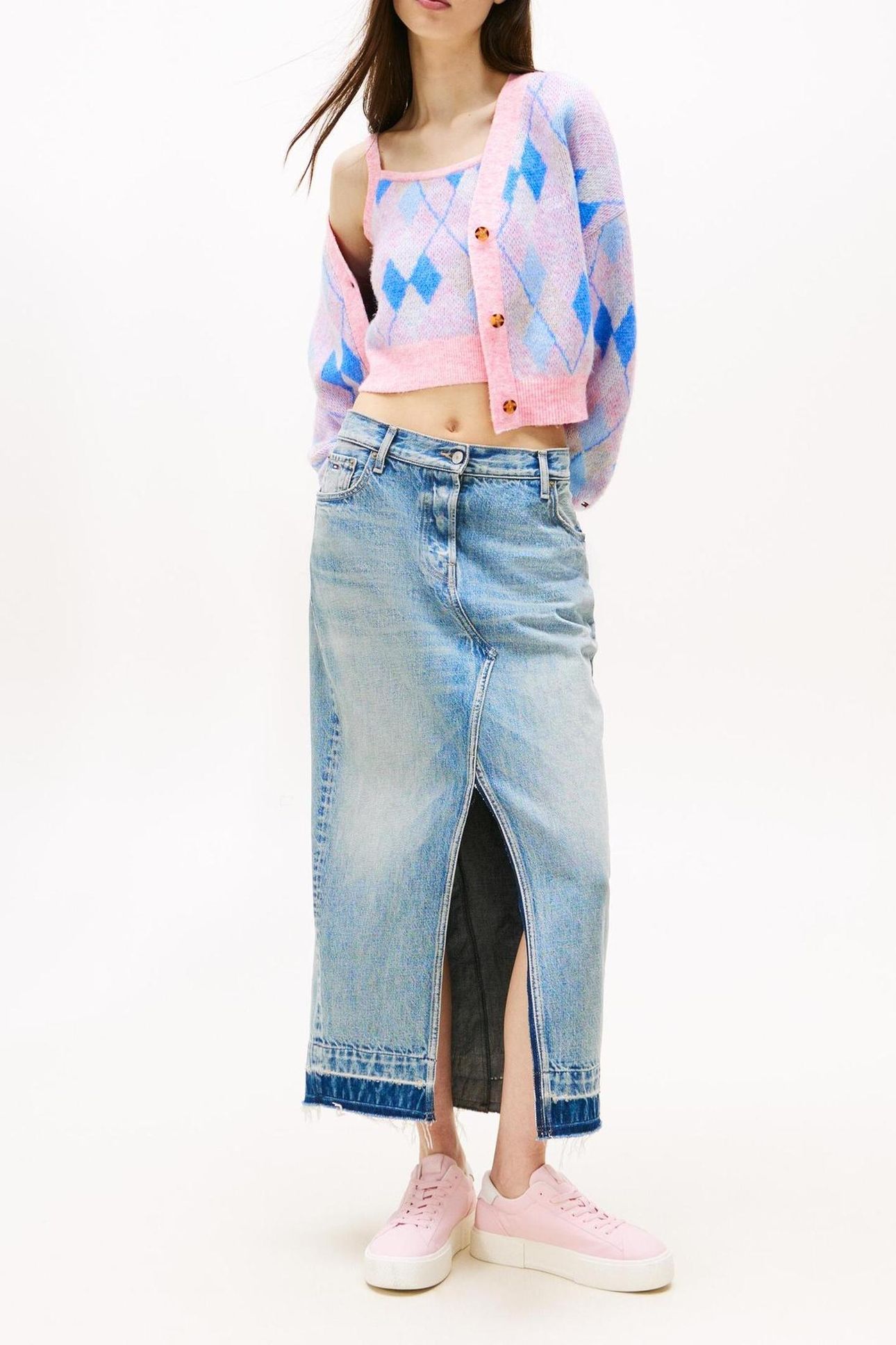 TJW CROP ARGYLE CARDIGAN CARNIVAL PINK/MULTI 2