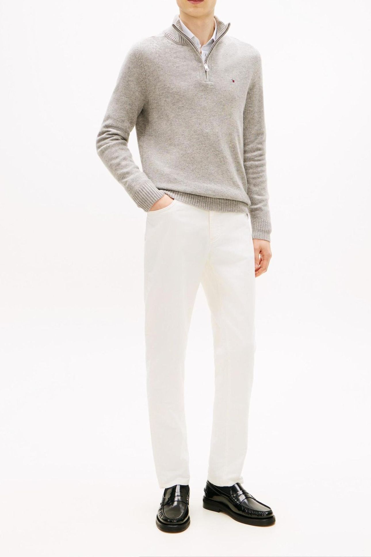 LAMBSWOOL ZIP MOCK LIGHT GREY HEATHER 7