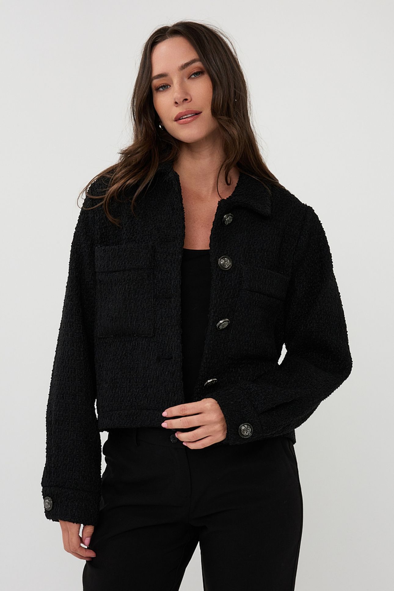 JACKET SOLID TWEED FANCY BUTTONS BLACK 2