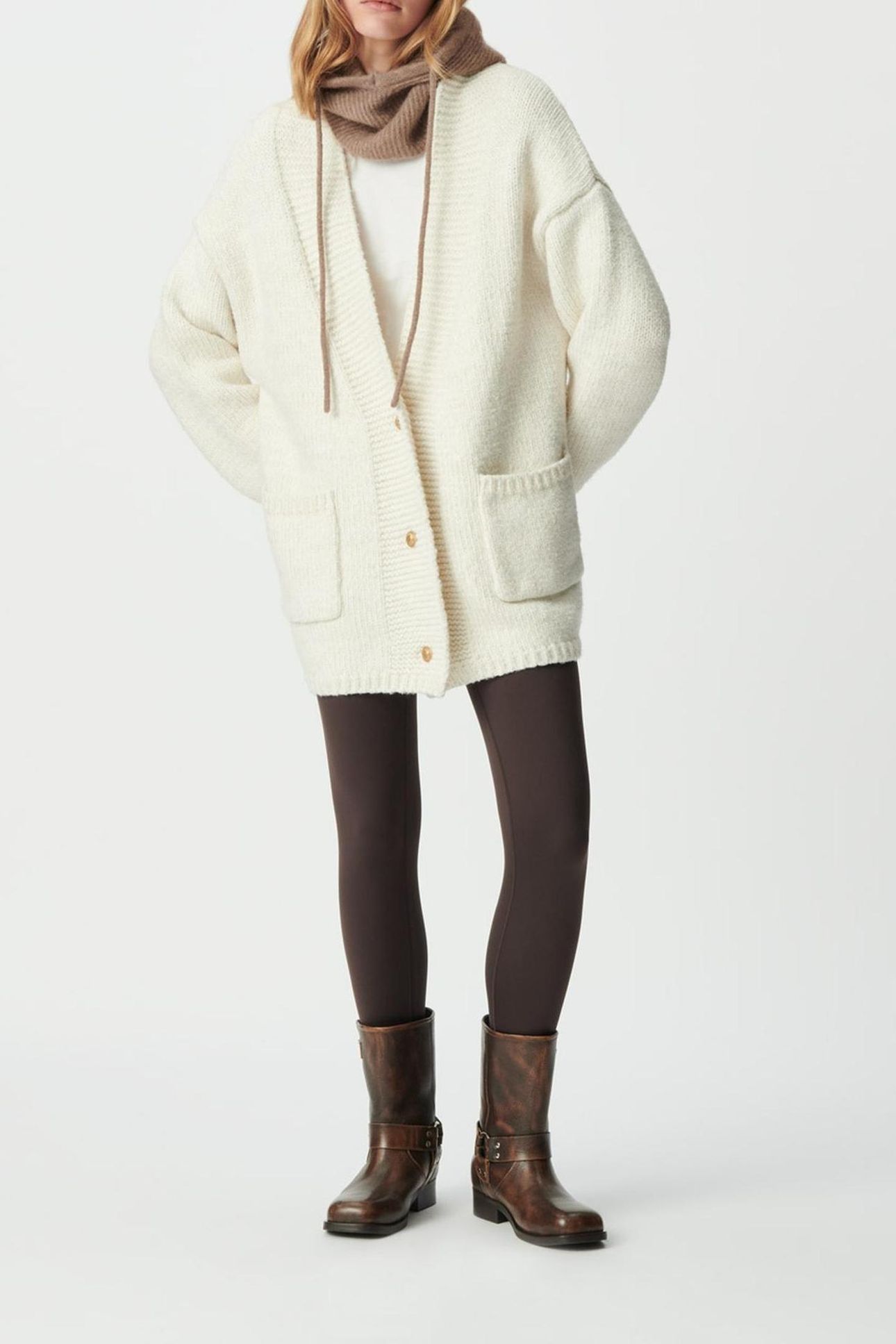 ECRU KNIT AND GOLD LUREX LOOSE CARDIGAN 3