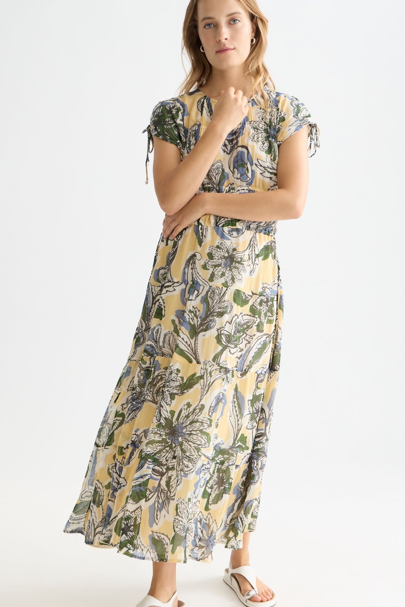 TIERED PRINTED CHIFFON MIDI DRESS LUCKY BANDANA MULTI PARSNI 6