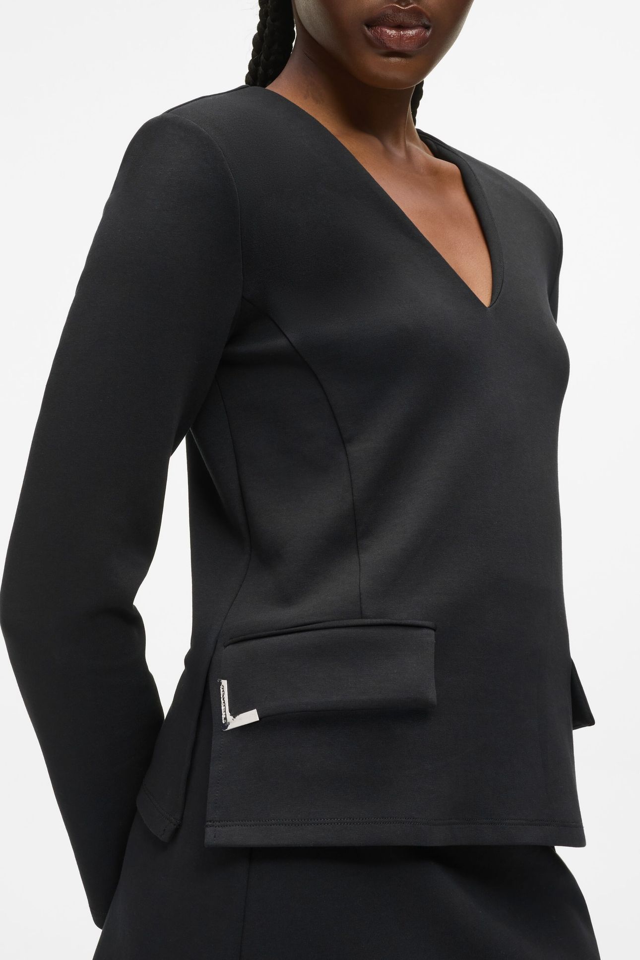 METAL DETAIL V NECK SWEATSHIRT BLACK 6