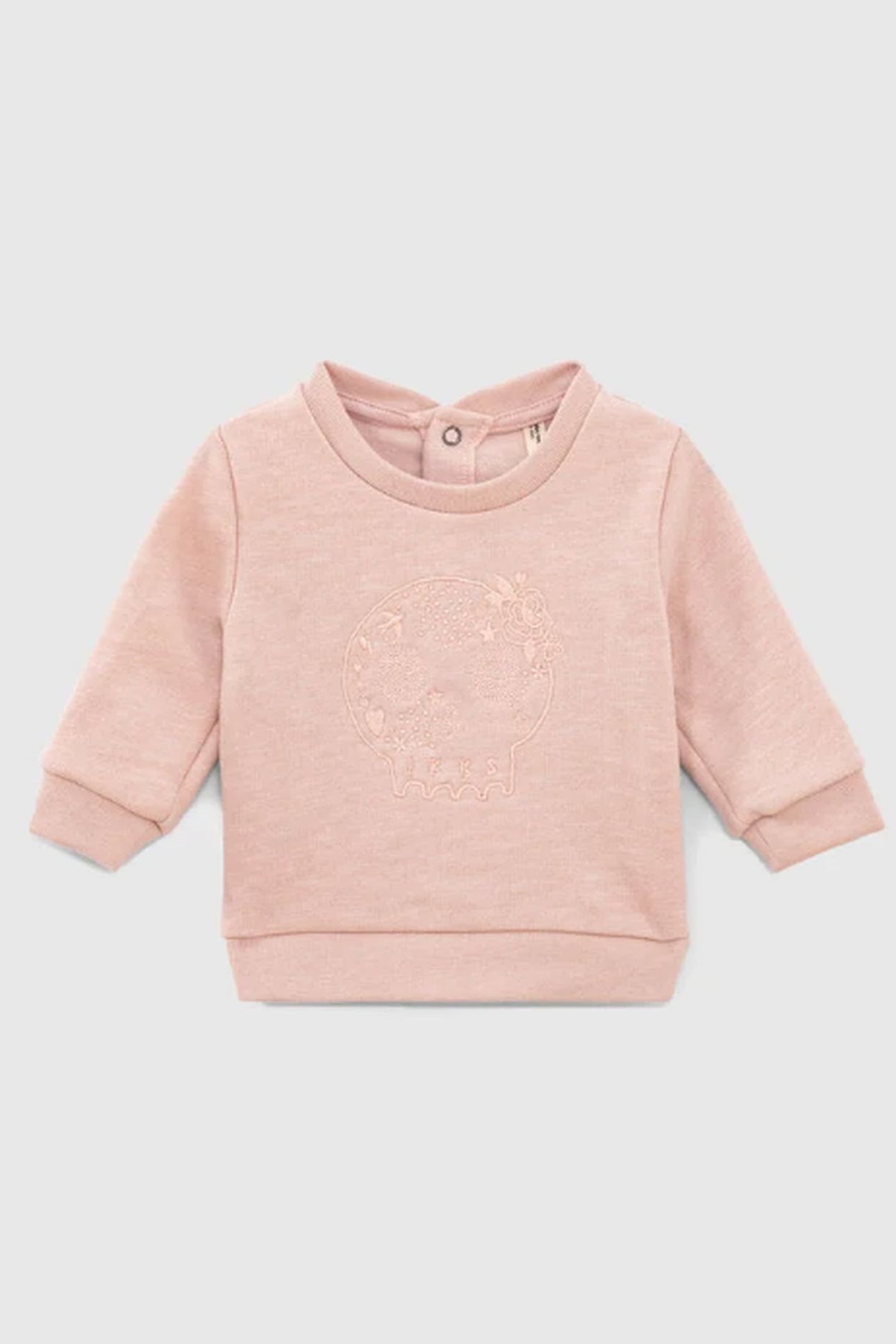 PALE PINK EMBROIDERED SKULL SWEATSHIRT IN ORGANIC FLEECE BAB 1