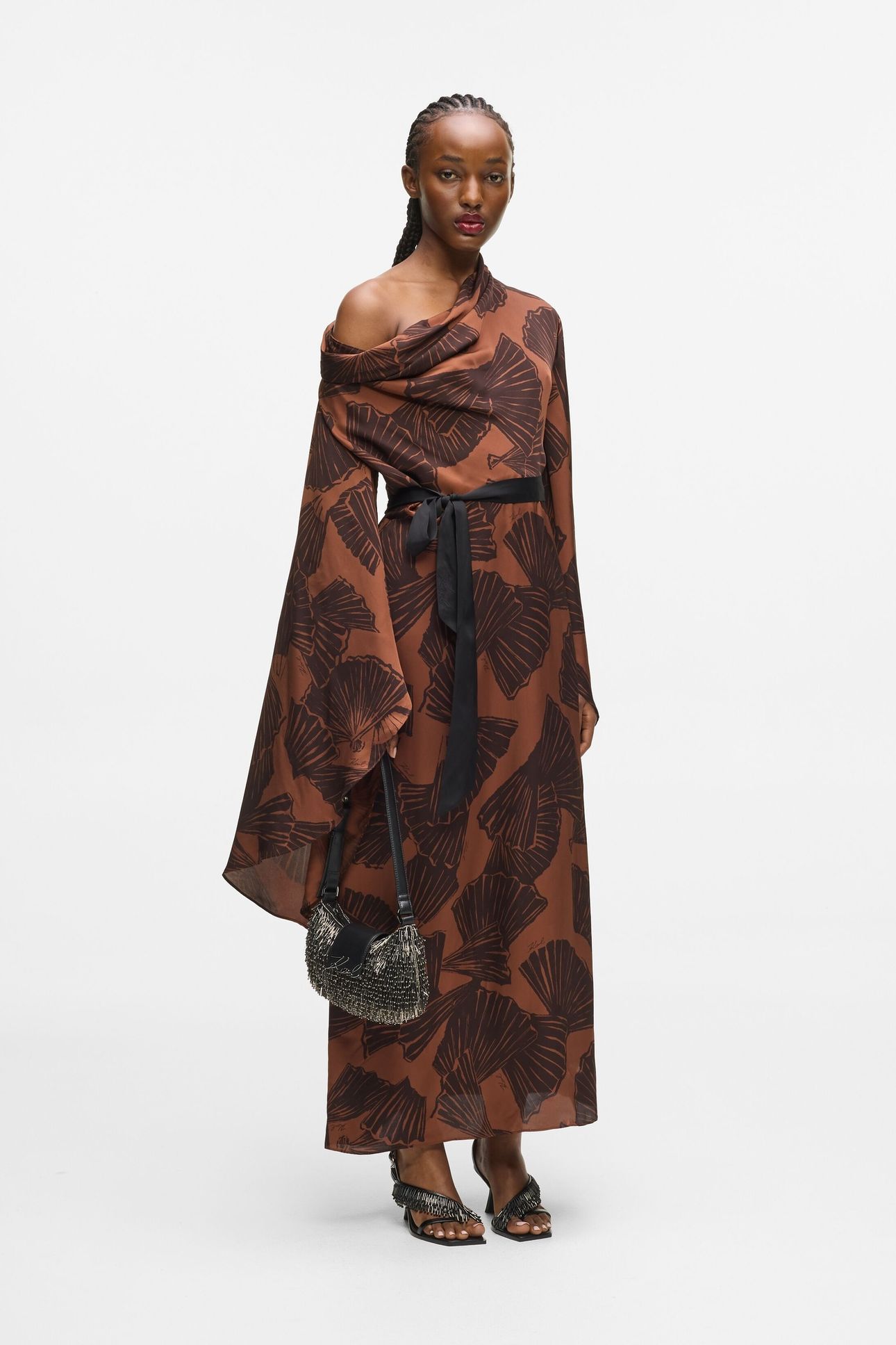PRINTED FLUID KAFTAN GRAPHIC FAN FRIAR BROWN 1