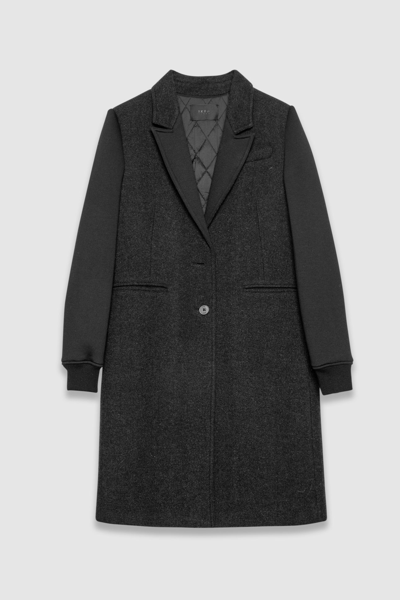 GREY MIXED FABRIC COAT WITH BLACK SLEEVES 4