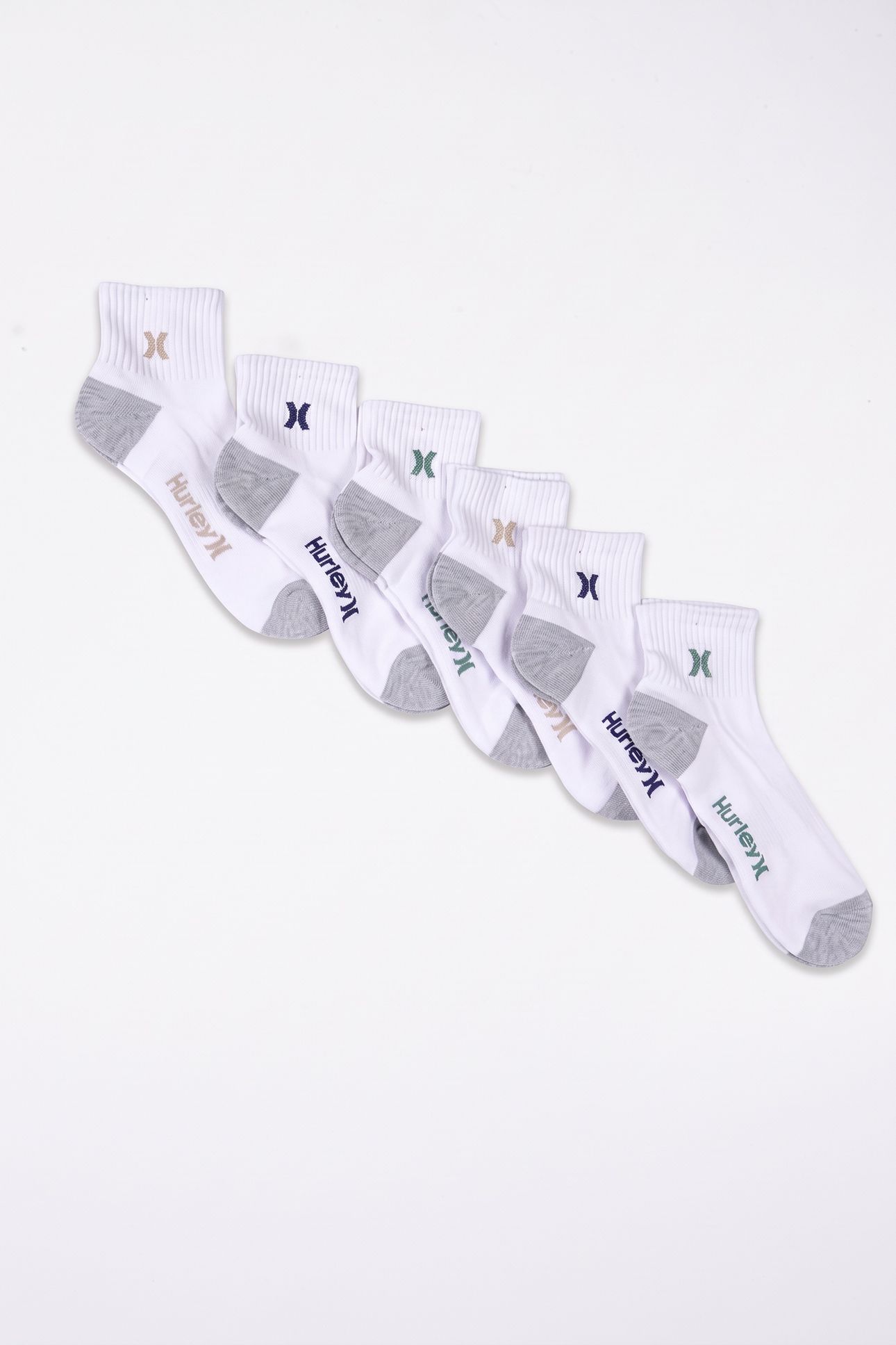 6PK MENS 1/2 TERRY QTR CREW WHITE / GREY 1