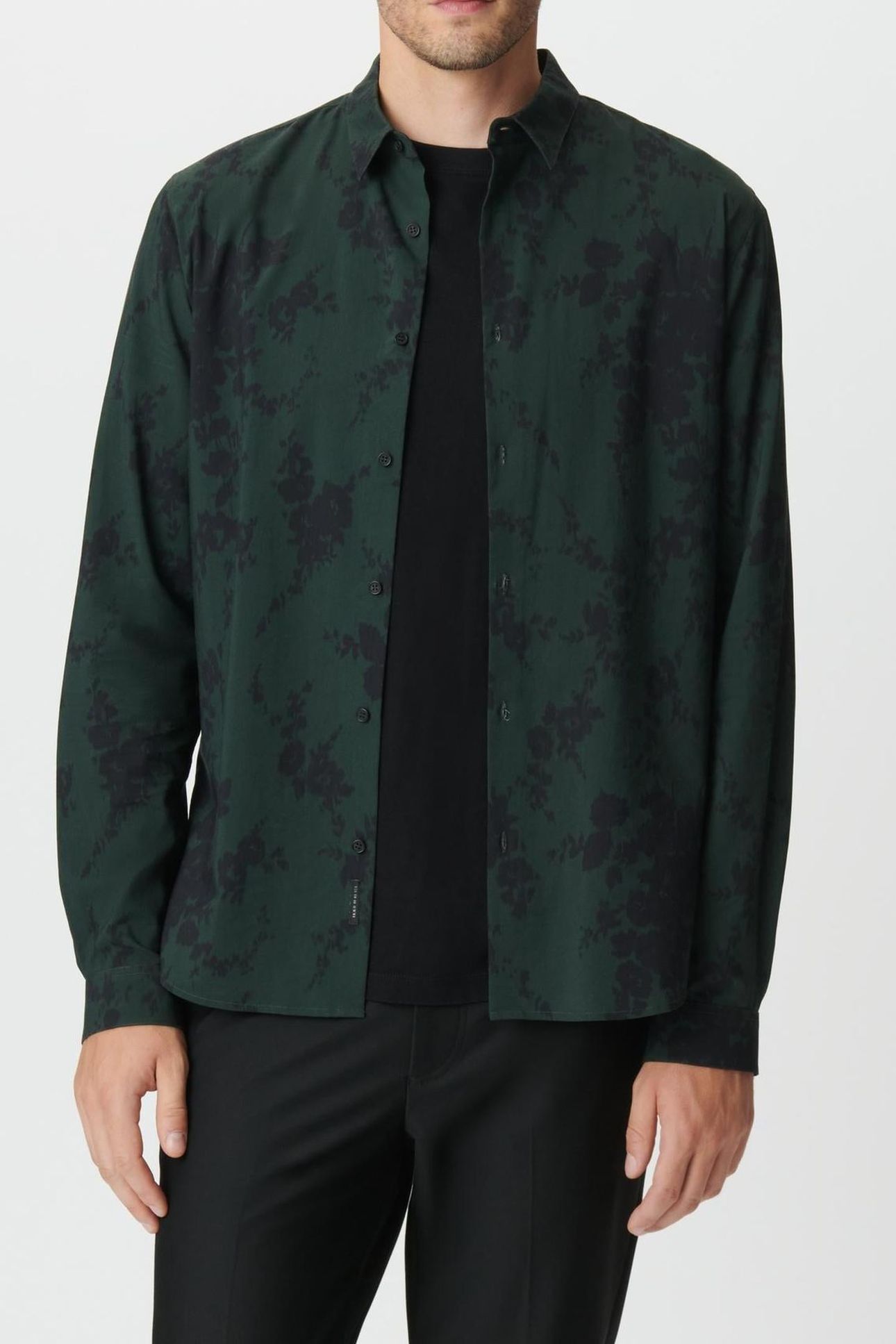 GREEN BLURRED FLORAL SLIM LONG-SLEEVED SHIRT 5