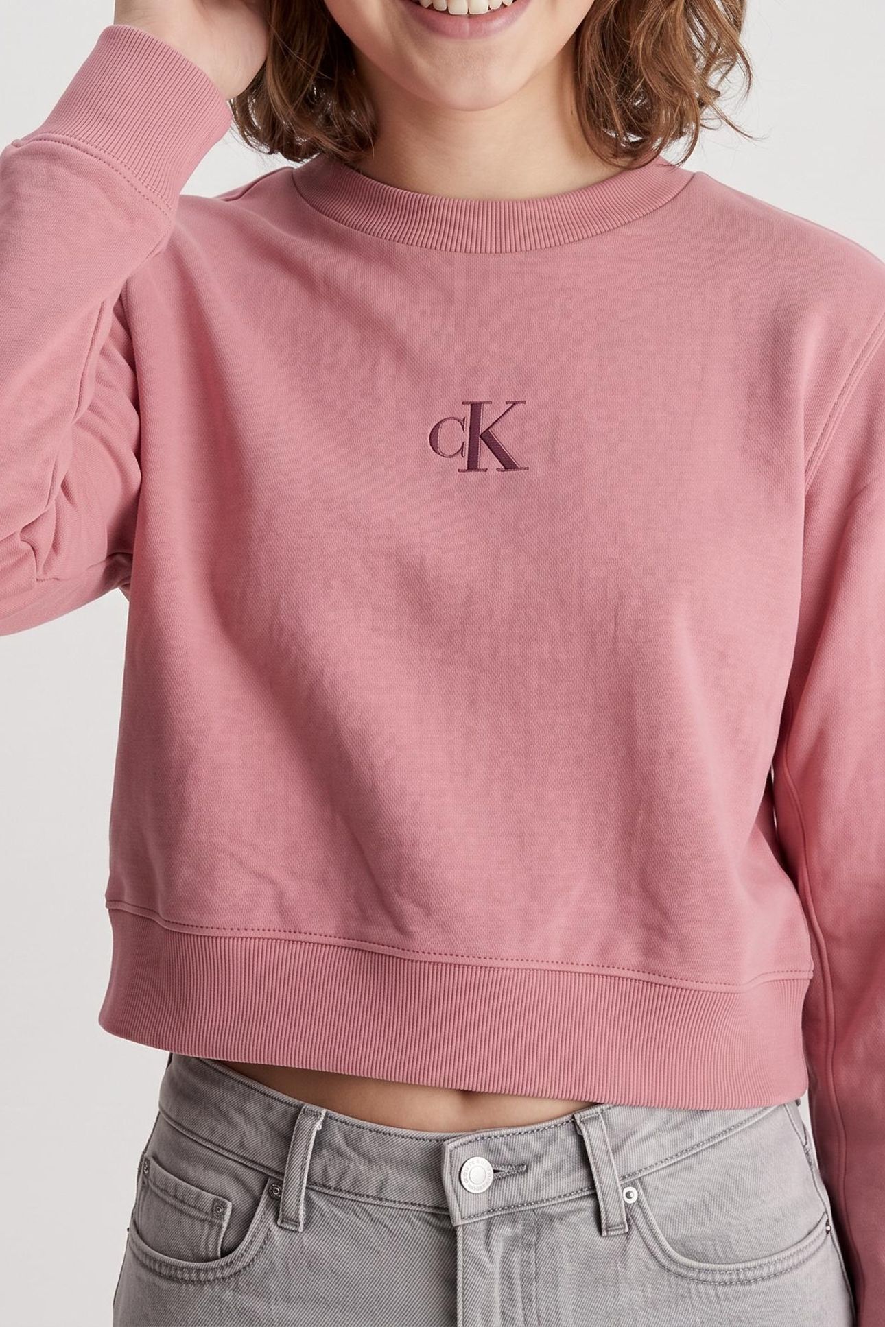 GIRLS LOGO CN FLEECE SWEATSHIRT BRANDIED APRICOT 1