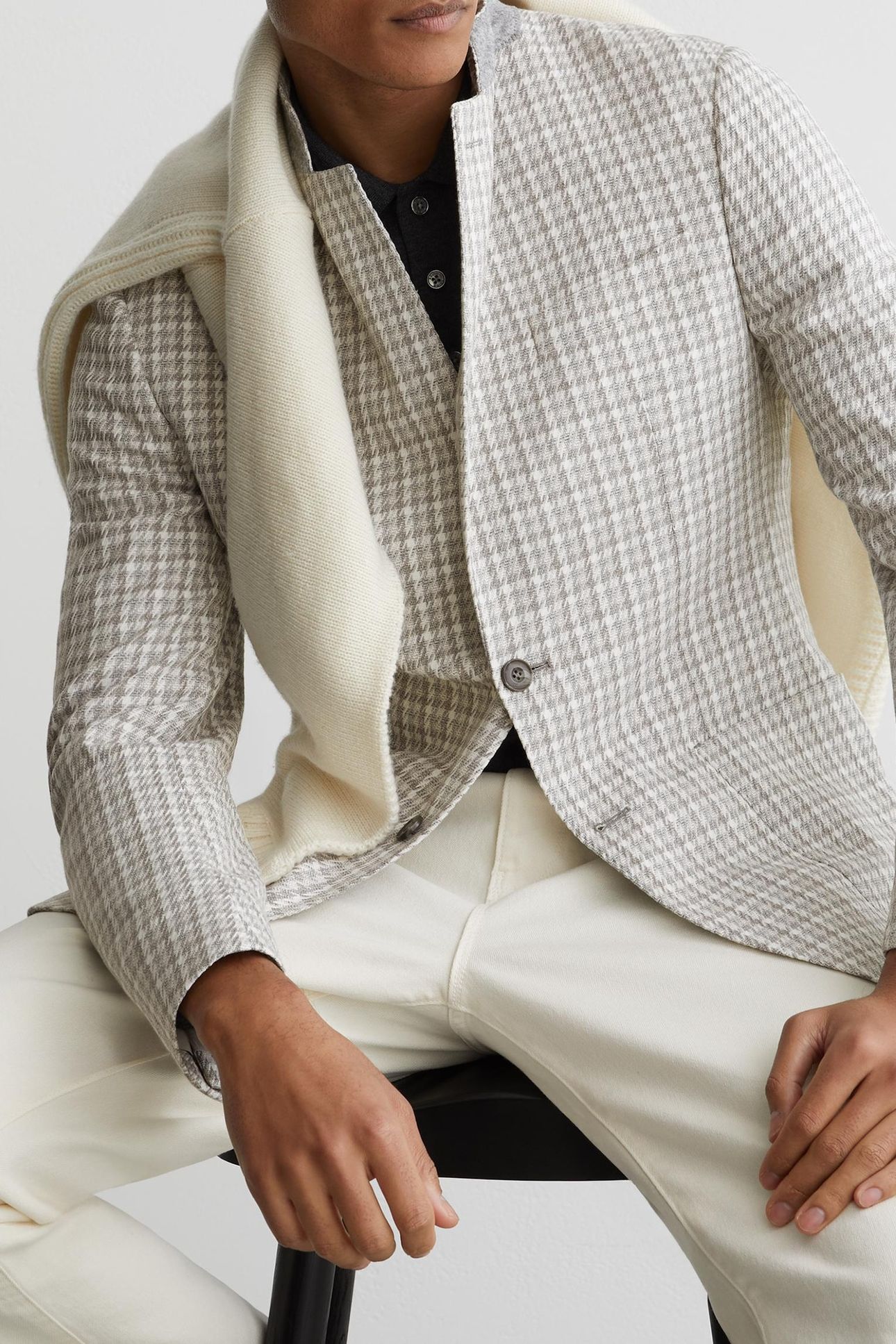 SB 2B NOTCH DOGTOOTH CHECK BLAZER SOFT GREY 6