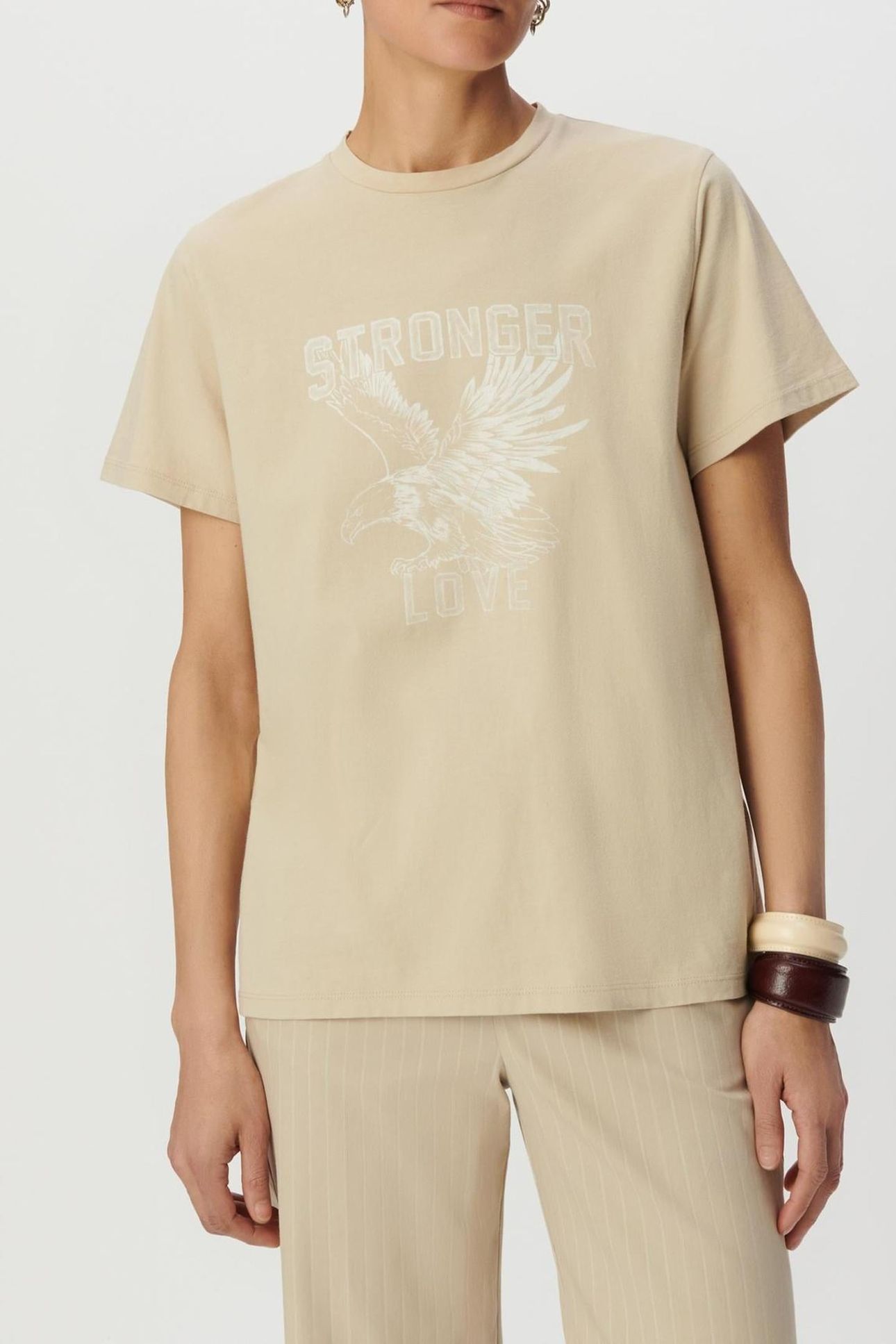 BEIGE ORGANIC COTTON EAGLE IMAGE CREW NECK T-SHIRT 1