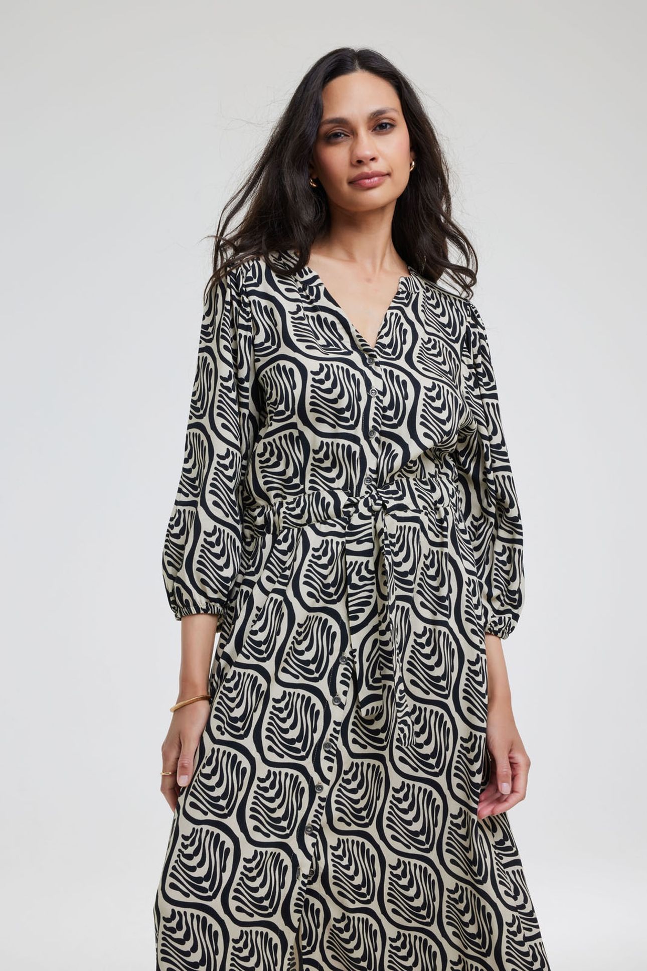 DRESS DALINA FEATHER GREY WITH PALETTE PRINT 2