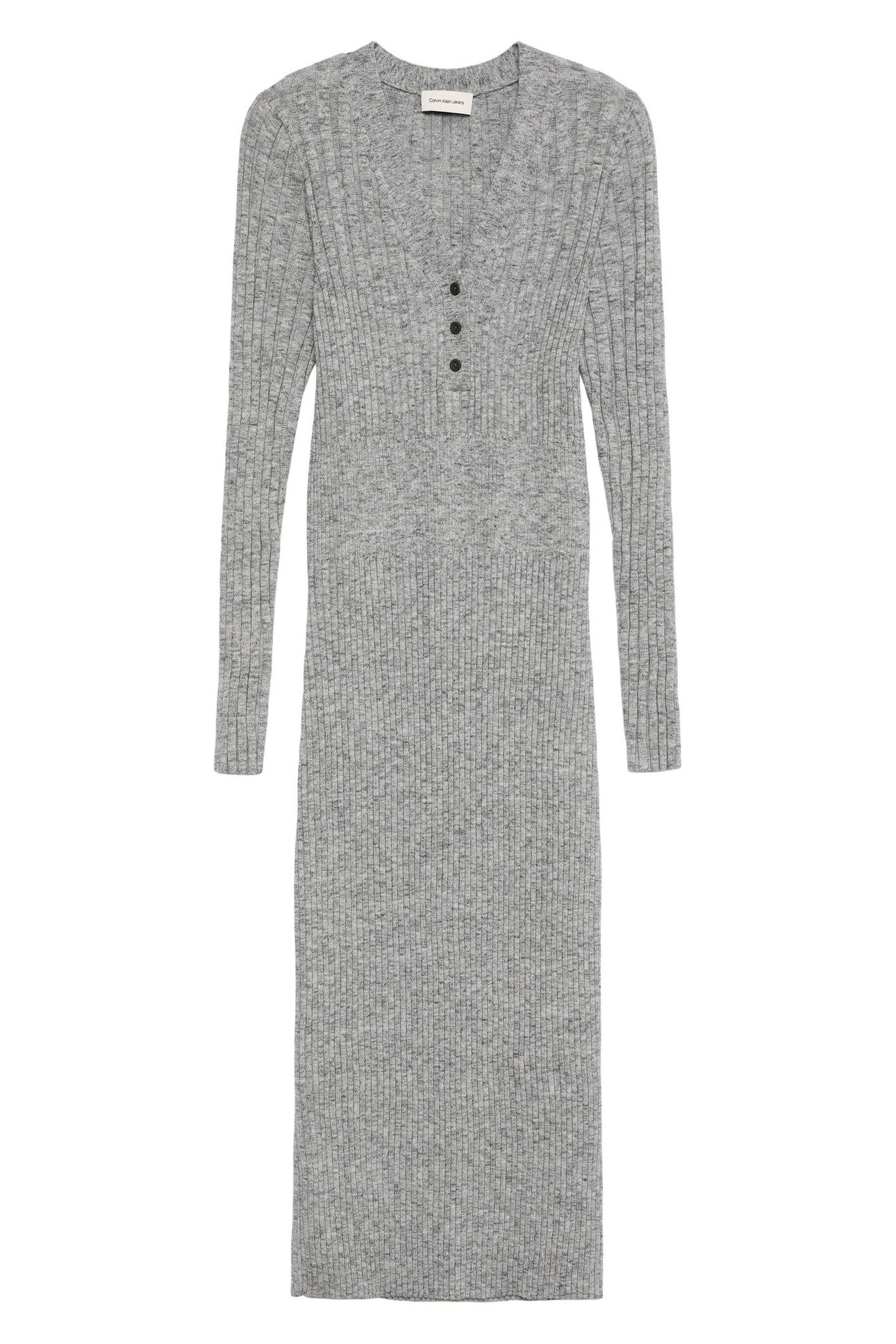 MOULINE RIB VNECK DRESS QUIET GRAY MELANGE 1