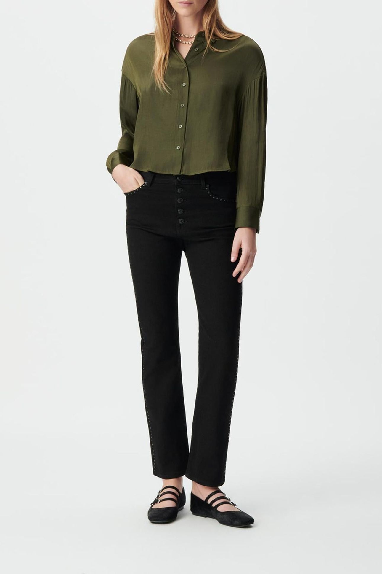 BLACK STUDDED CROPPED STRAIGHT JANIS JEANS 3