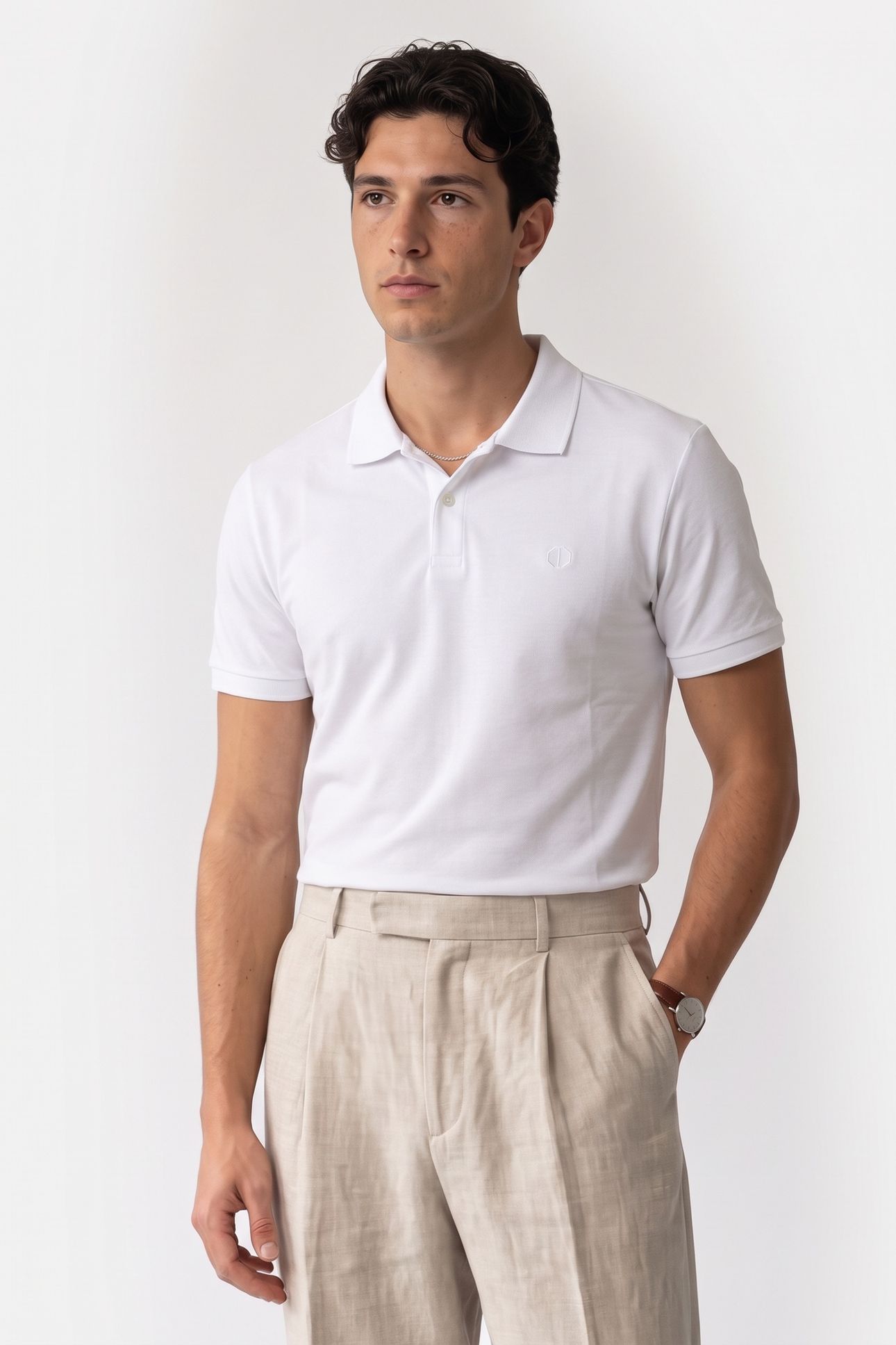 DS_BOWIE V-NECK POLO WHITE 1